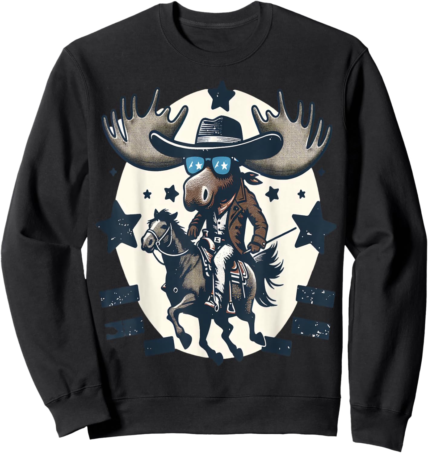 Moose Cowboy on Horse Vintage Elk Sweatshirt - Sweatshirt | Black