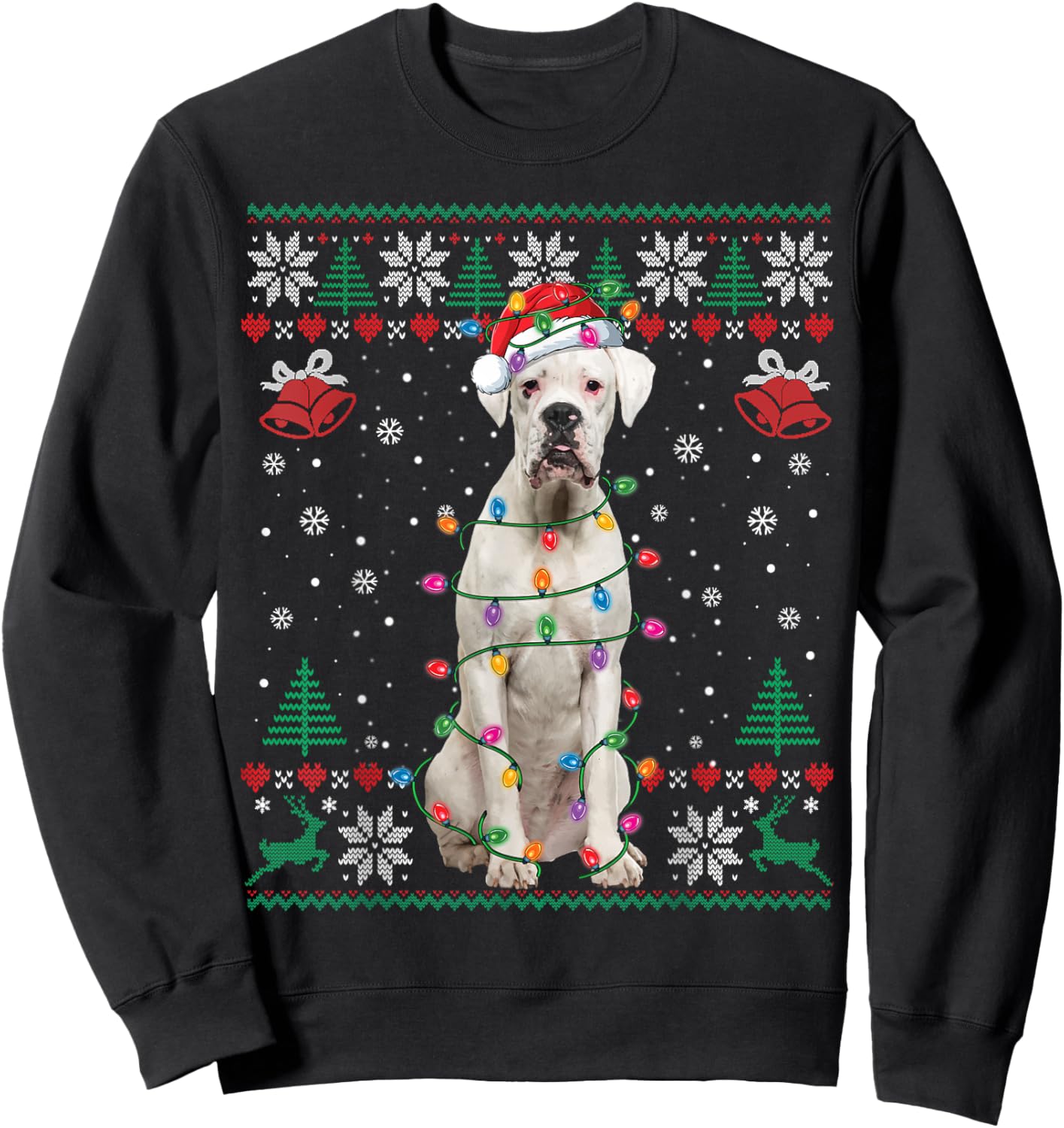 White Boxer Dog Ugly Christmas Sweater Funny Xmas Sweatshirt - Sweatshirt | Black
