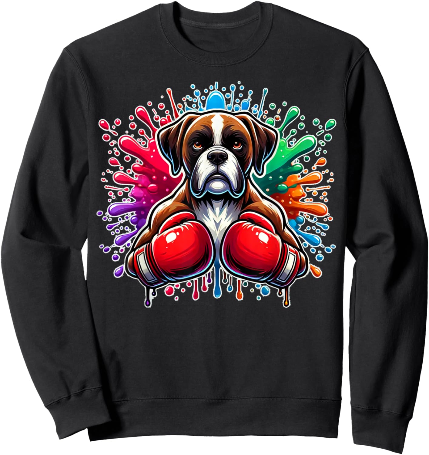 Funny Boxing Kickboxing Lover Boxer Dog Paint Splash Art Women Sweatshirt - Sweatshirt | Black