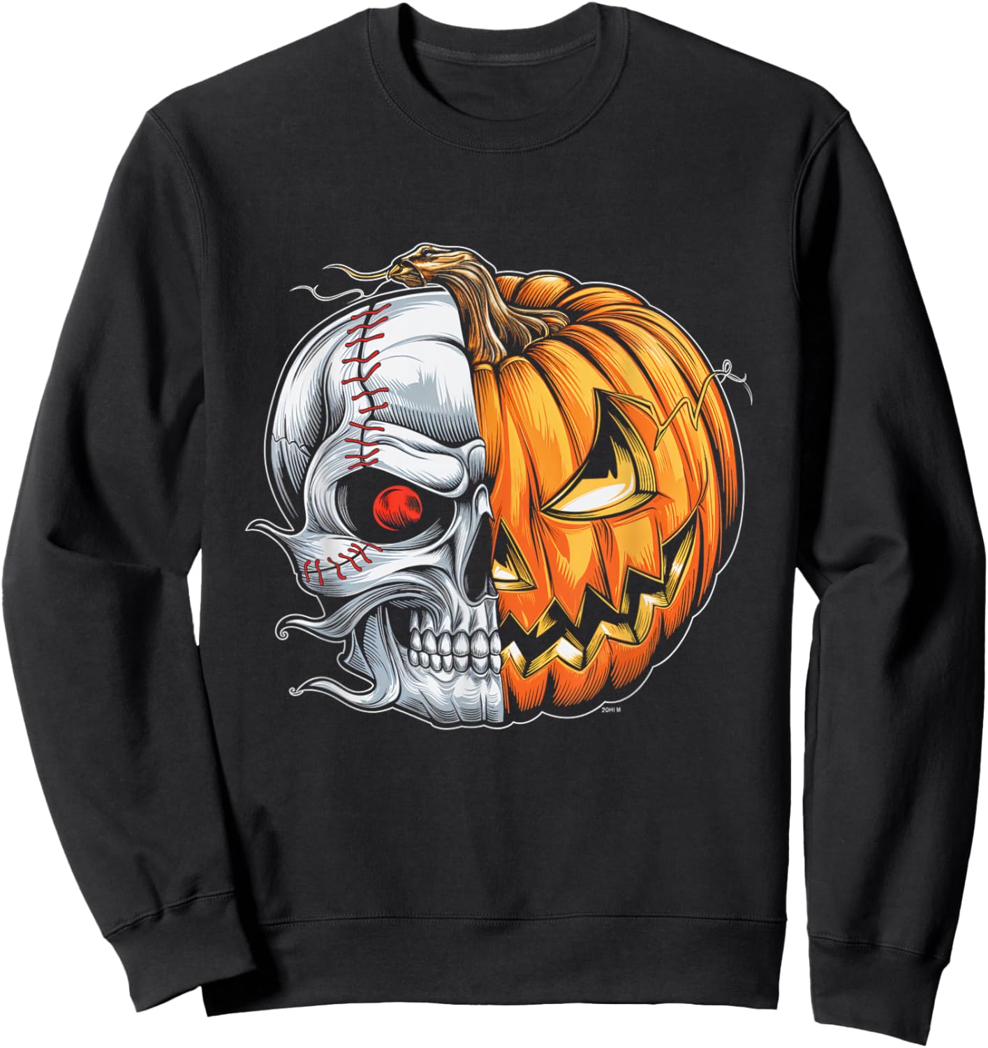 Baseball Pumpkin Skull Halloween Spooky Sugar Skull Sweatshirt - Sweatshirt | Black
