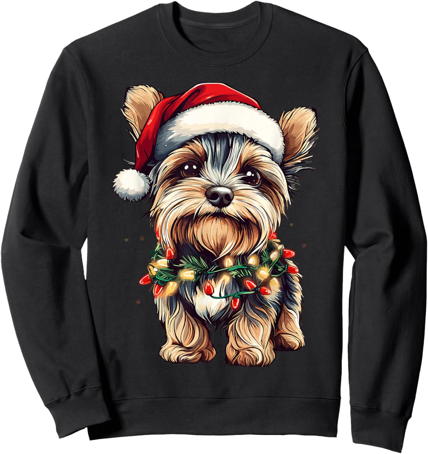 Yorkie Santa Christmas Tree Lights Xmas Yorkshire Terrier Sweatshirt - Sweatshirt | Black