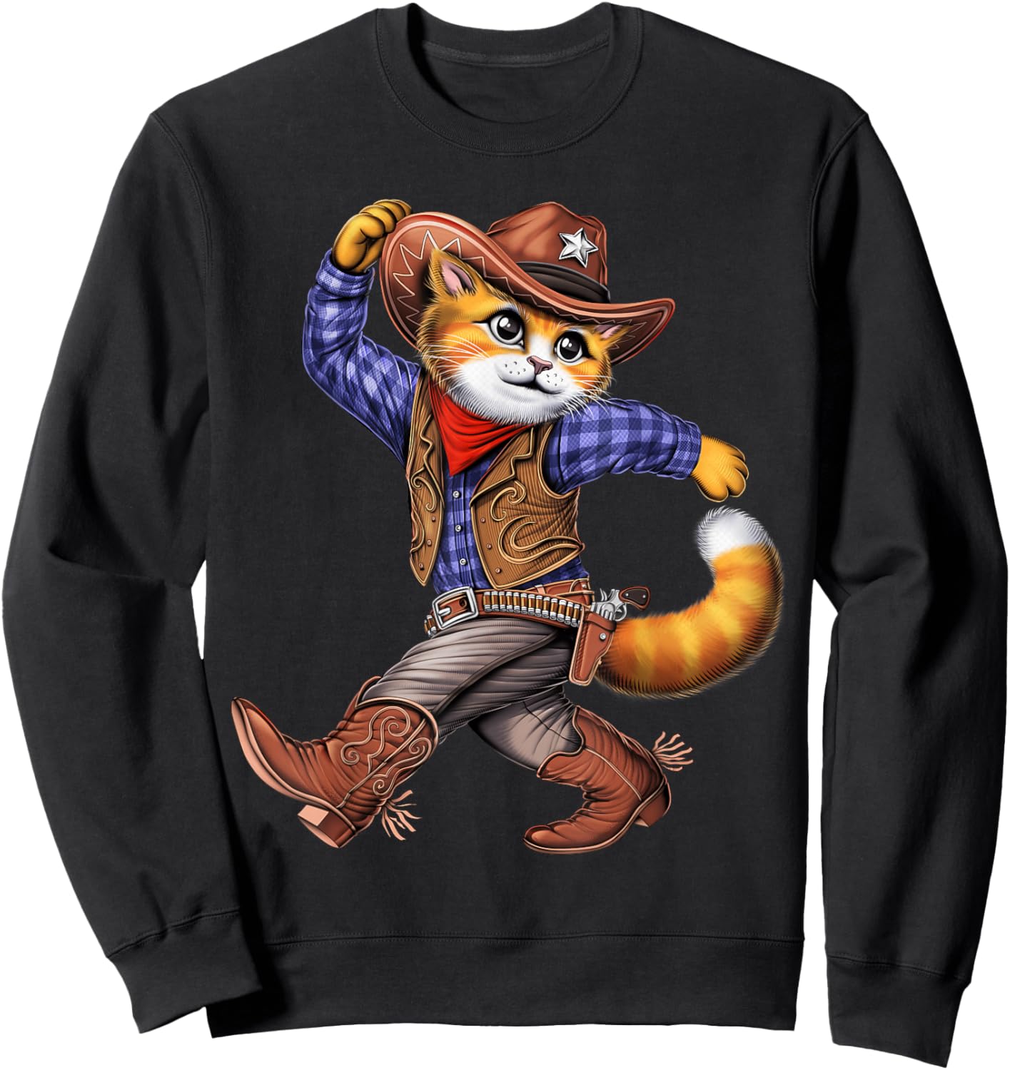 Cat Cowboy Western Country Rodeo Funny Cat Sweatshirt - Sweatshirt | Black