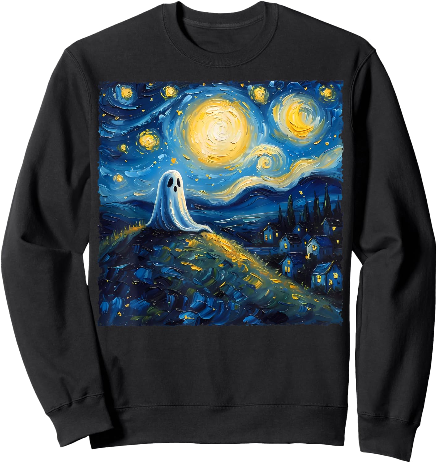 Van Gogh Style Funny Ghost Lover The Starry Night Painting Sweatshirt - Sweatshirt | Black