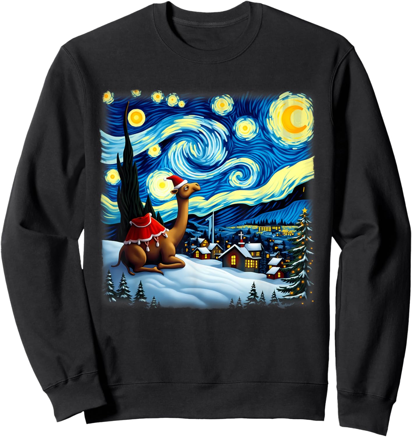 Christmas Camel Starry Night Sweatshirt - Sweatshirt | Black
