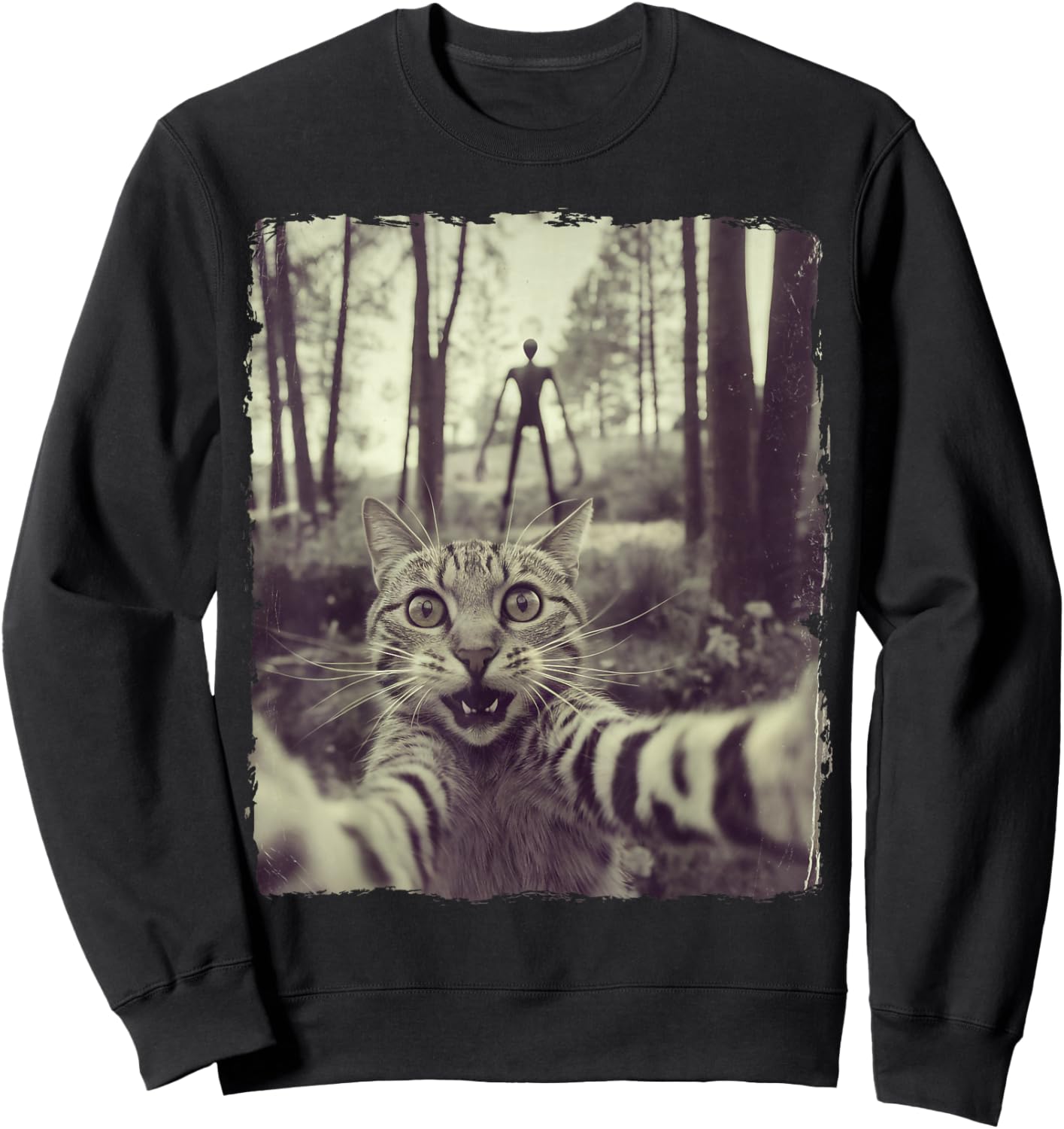Cat Selfie With Alien UFO Funny Cat Gifts Women Kids Sweatshirt - Sweatshirt | Black