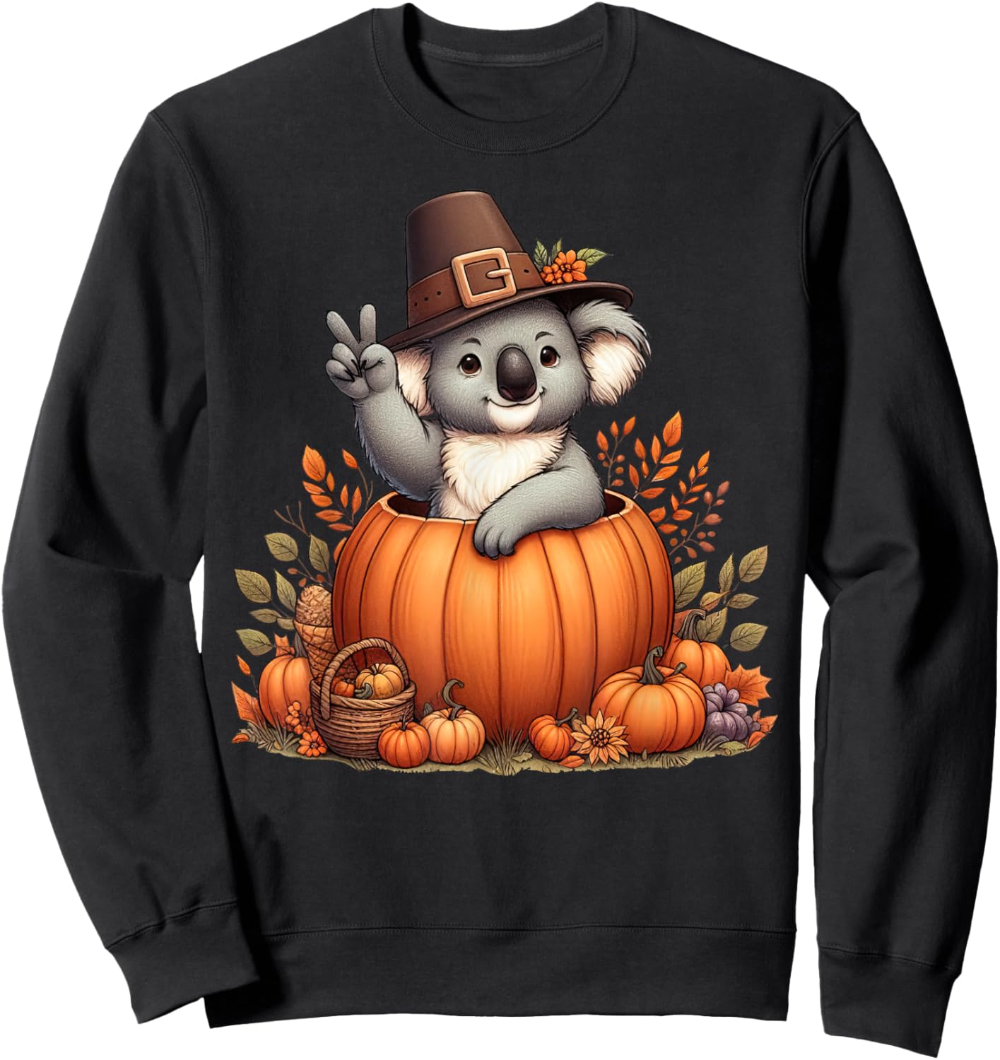Autumn Pumpkin Fall Koala Thanksgiving Kids Sweatshirt - Sweatshirt | Black