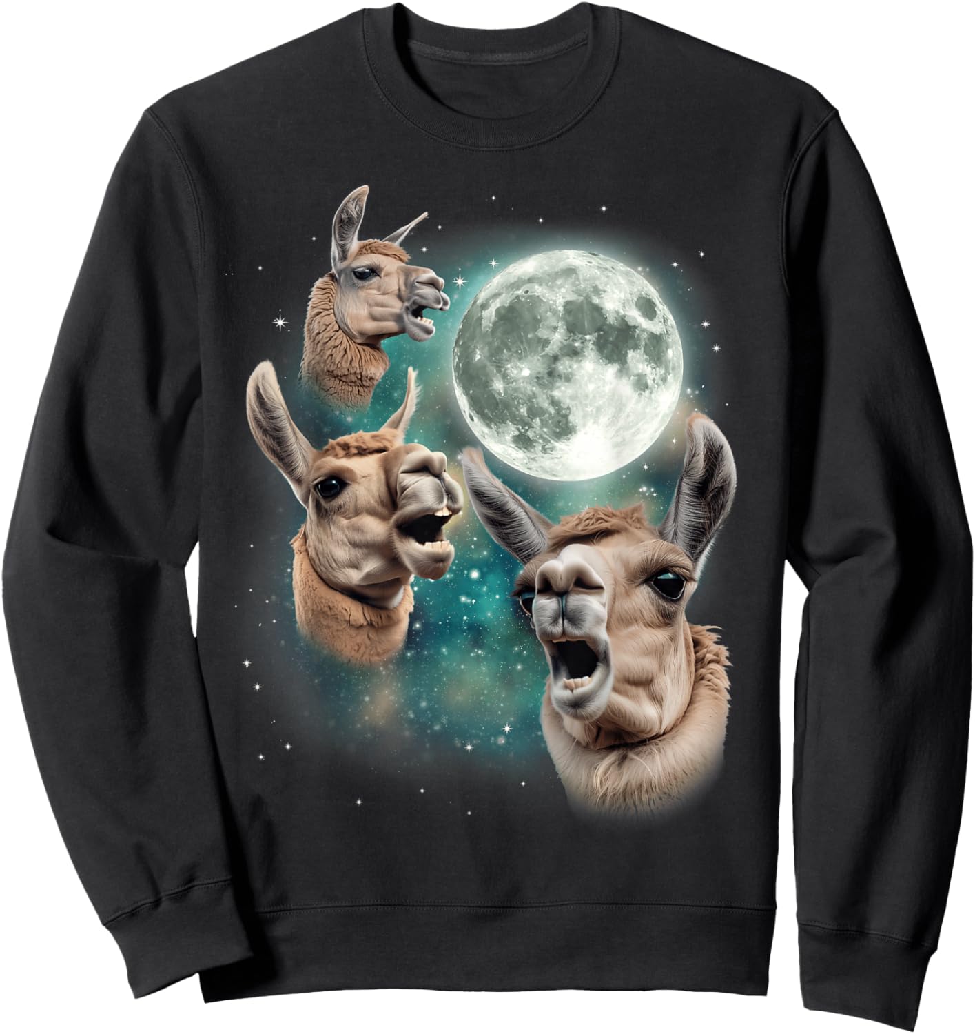 Three Llama Moon | Funny 3 Llama Howling Weird Cursed Meme Sweatshirt - Sweatshirt | Black
