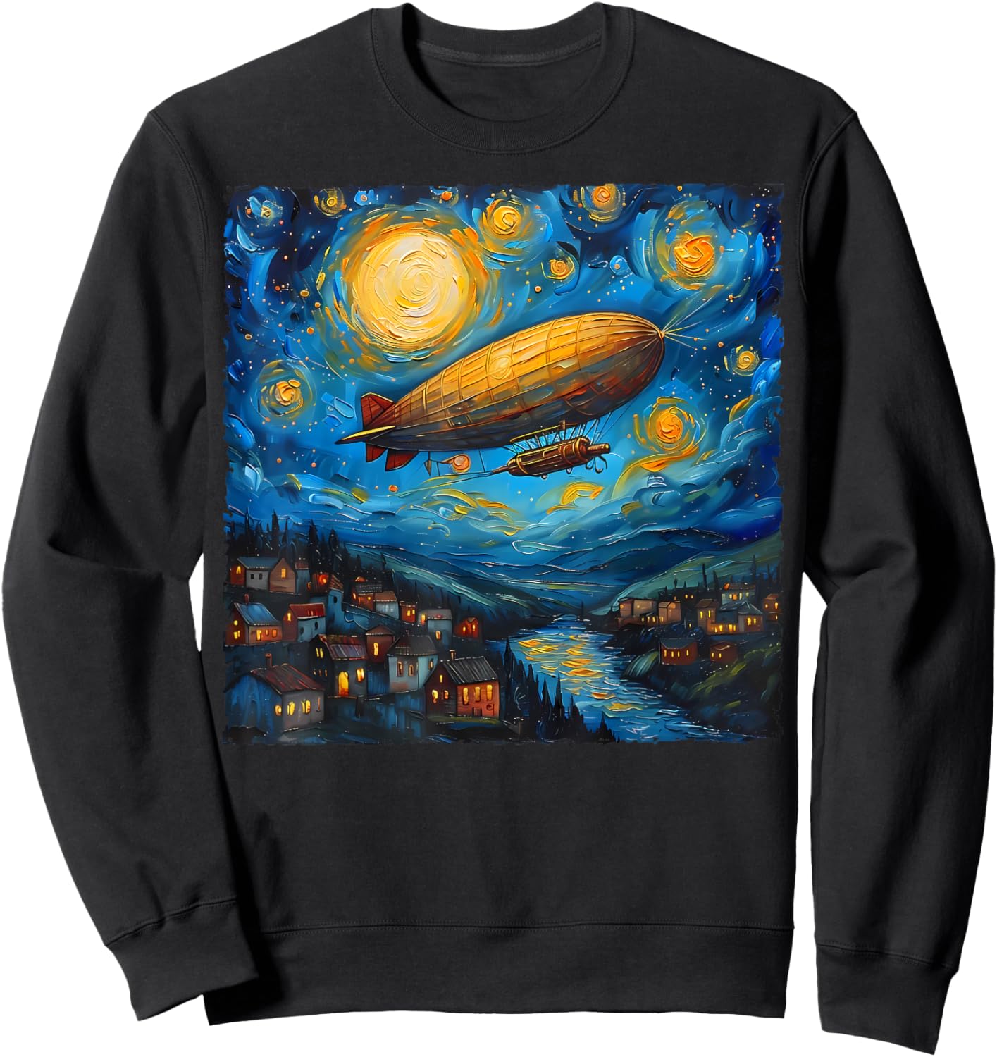 Zeppelin Van Gogh Starry Night Art Airship and Art Lovers Sweatshirt - Sweatshirt | Black