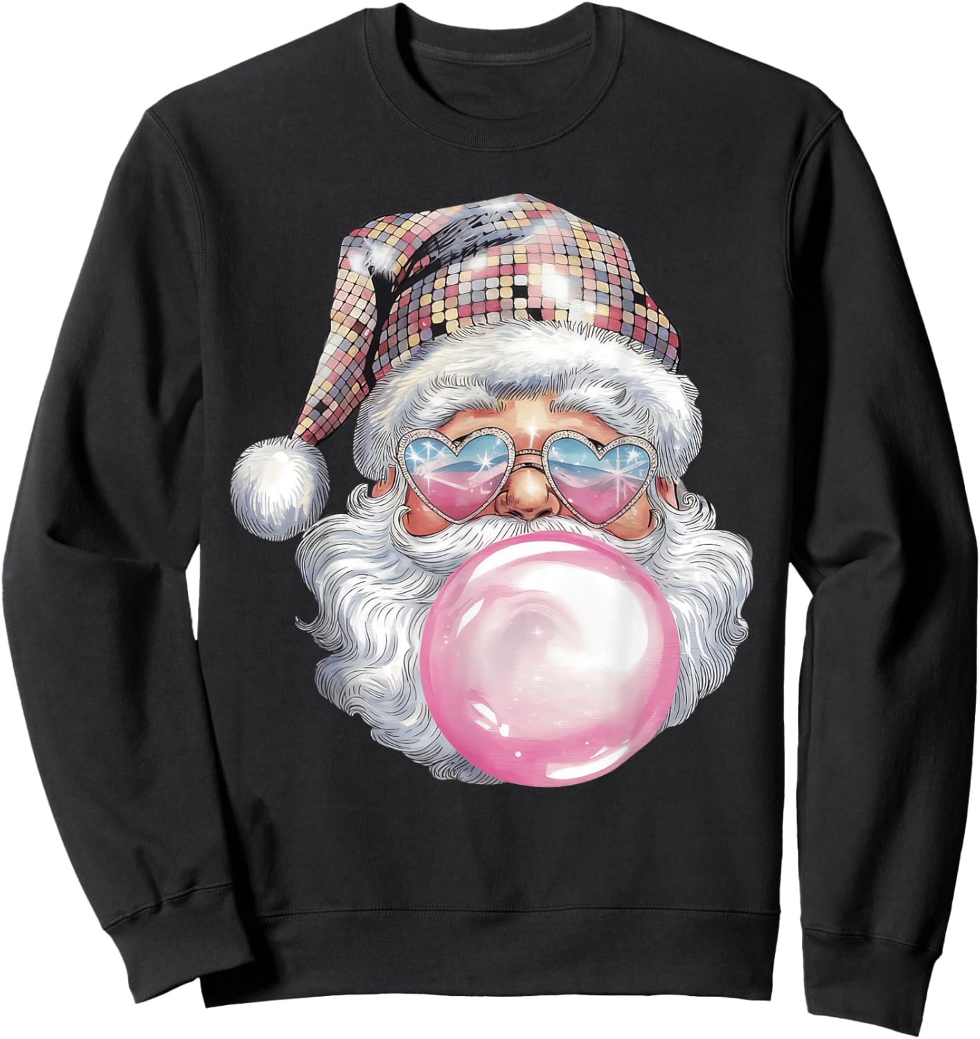 Cute Retro Santa Christmas Blowing Bubble Gum Vintage Girly Sweatshirt - Sweatshirt | Black