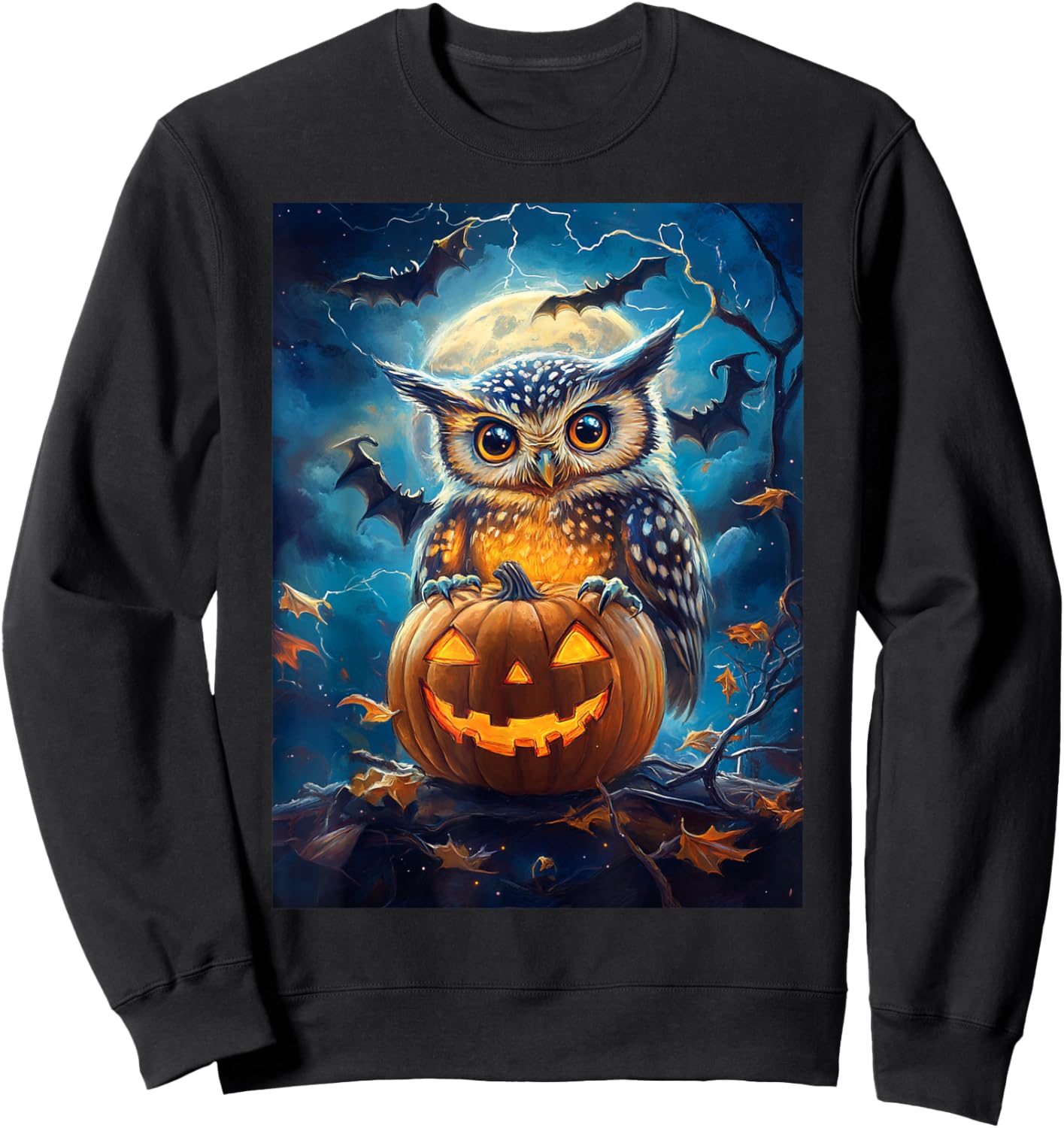 Halloween Girls Owl Boys Spooky Scary Pumpkin Kids Halloween Sweatshirt - Sweatshirt | Black