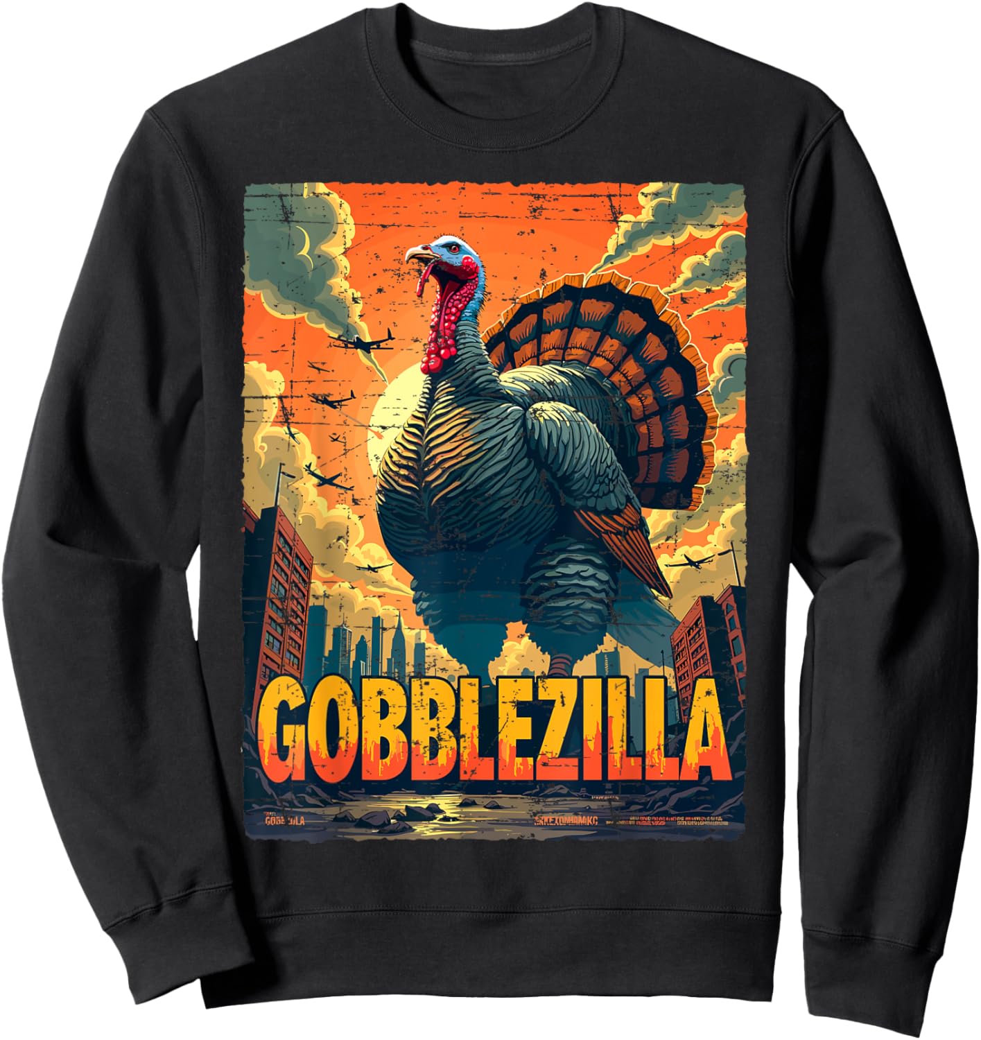 Vintage Funny Thanksgiving Day Gobblezilla Turkey Humor Sweatshirt - Sweatshirt | Black