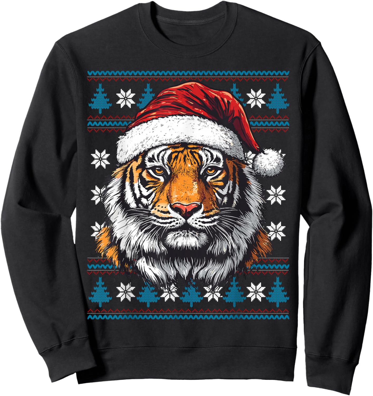 Tiger Santa Hat Ugly Christmas Sweater Tiger Lovers Holiday Sweatshirt - Sweatshirt | Black