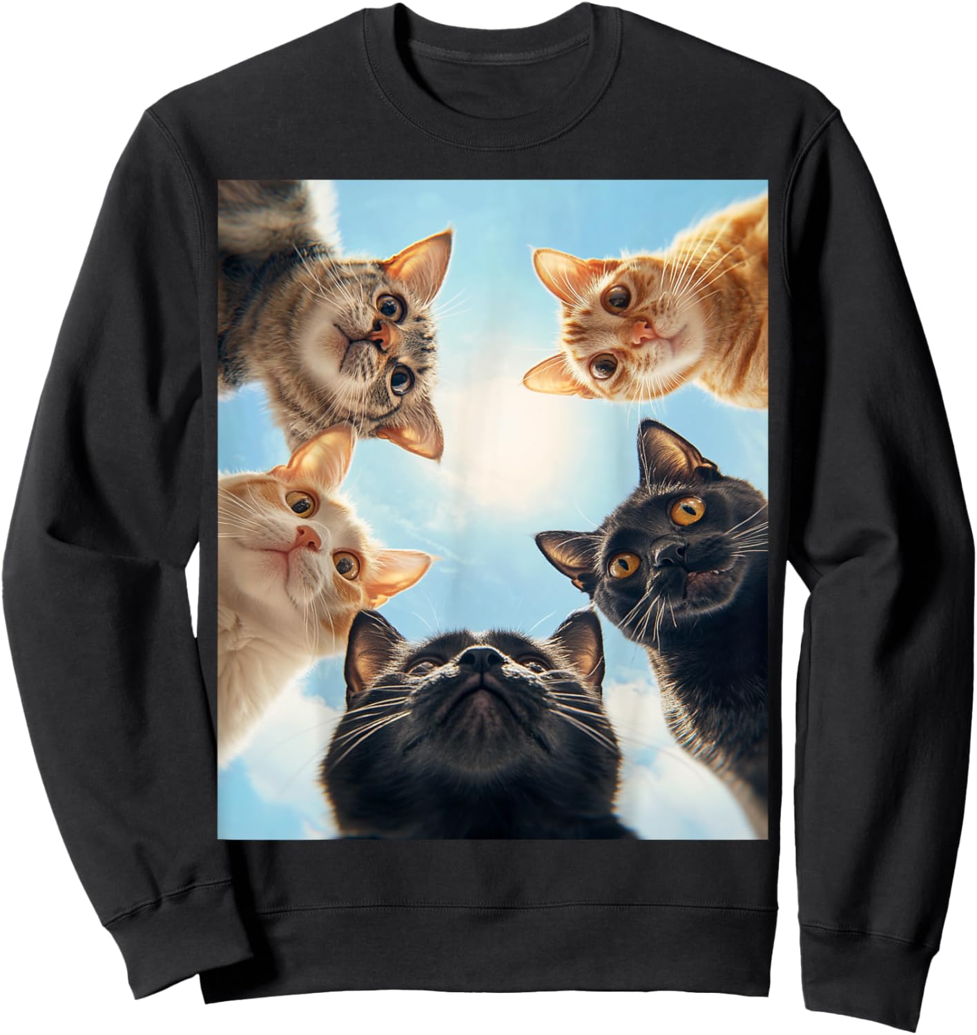 Cat Lover Black White Orange Funny Cat Face Sweatshirt - Sweatshirt | Black