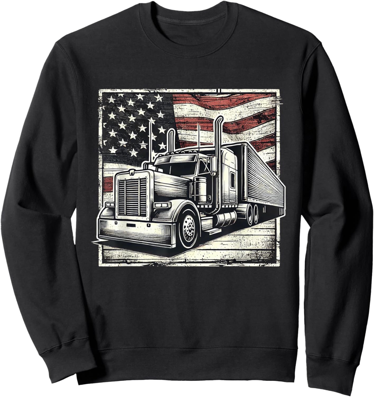 Semi-Trailer Trucker Big Rig American Flag Truck Driver Sweatshirt - Sweatshirt | Black