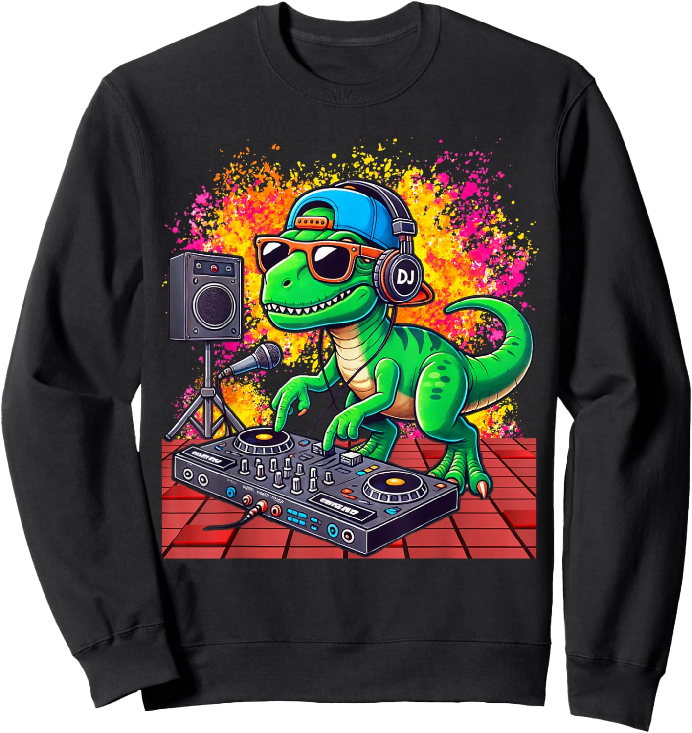 T Rex DJ Party Club Floppy Jockey EDM Dance Sweatshirt - Sweatshirt | Black