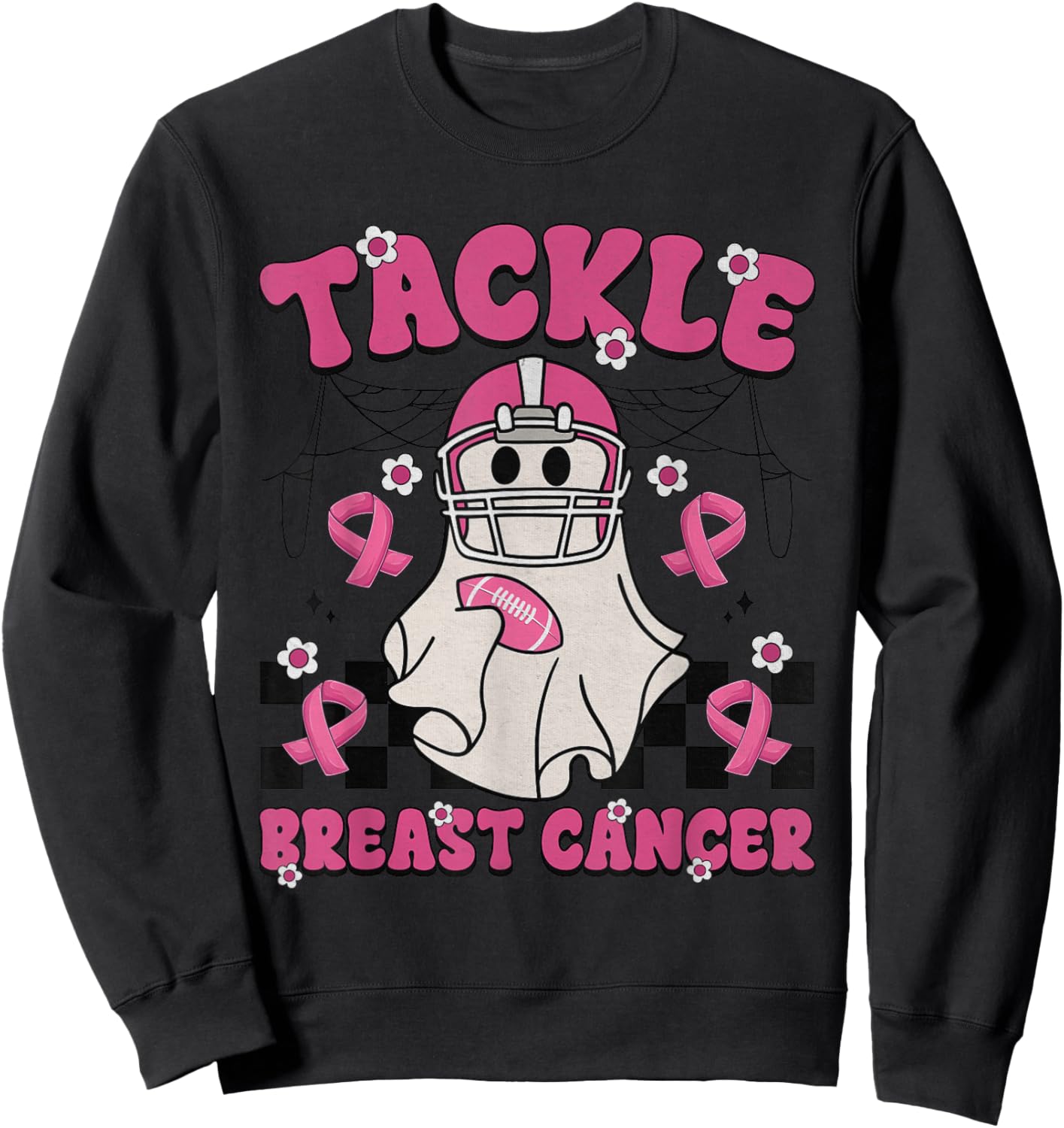 Tackle Breast Cancer Football Funny Ghost Pink Halloween Sweatshirt - Sweatshirt | Black