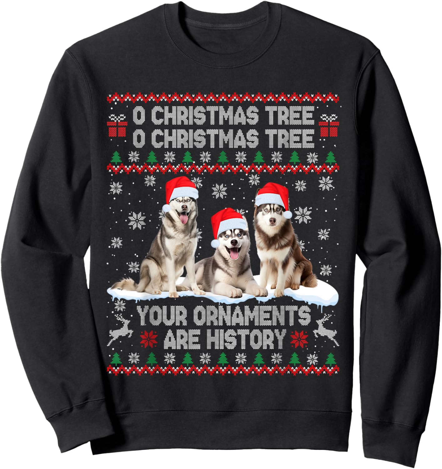 Siberian Husky Dog Ugly Sweater Christmas Light Xmas Pajama Sweatshirt - Sweatshirt | Black