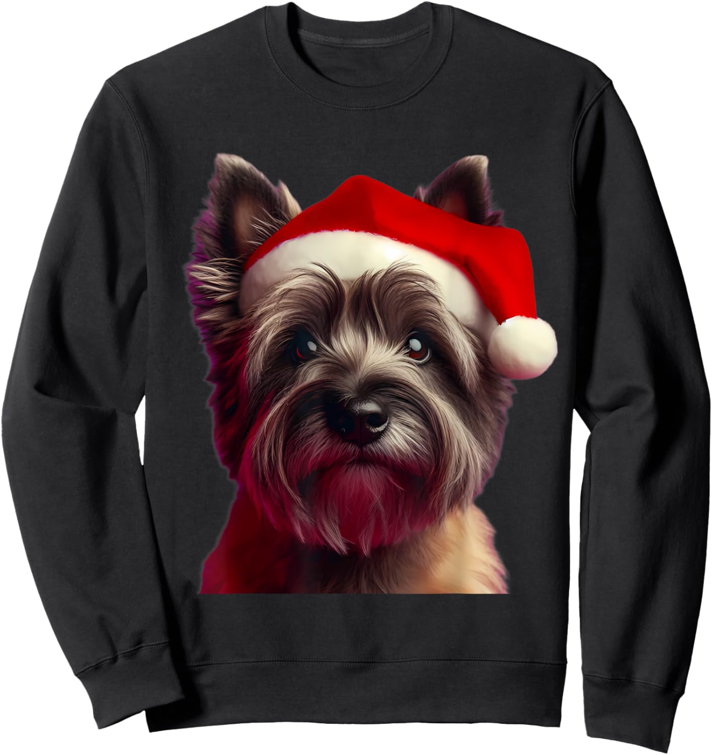 Cairn Terrier With Santa Hat Christmas Dog Owner Lover Mom Women Kids Sweatshirt - Sweatshirt | Black