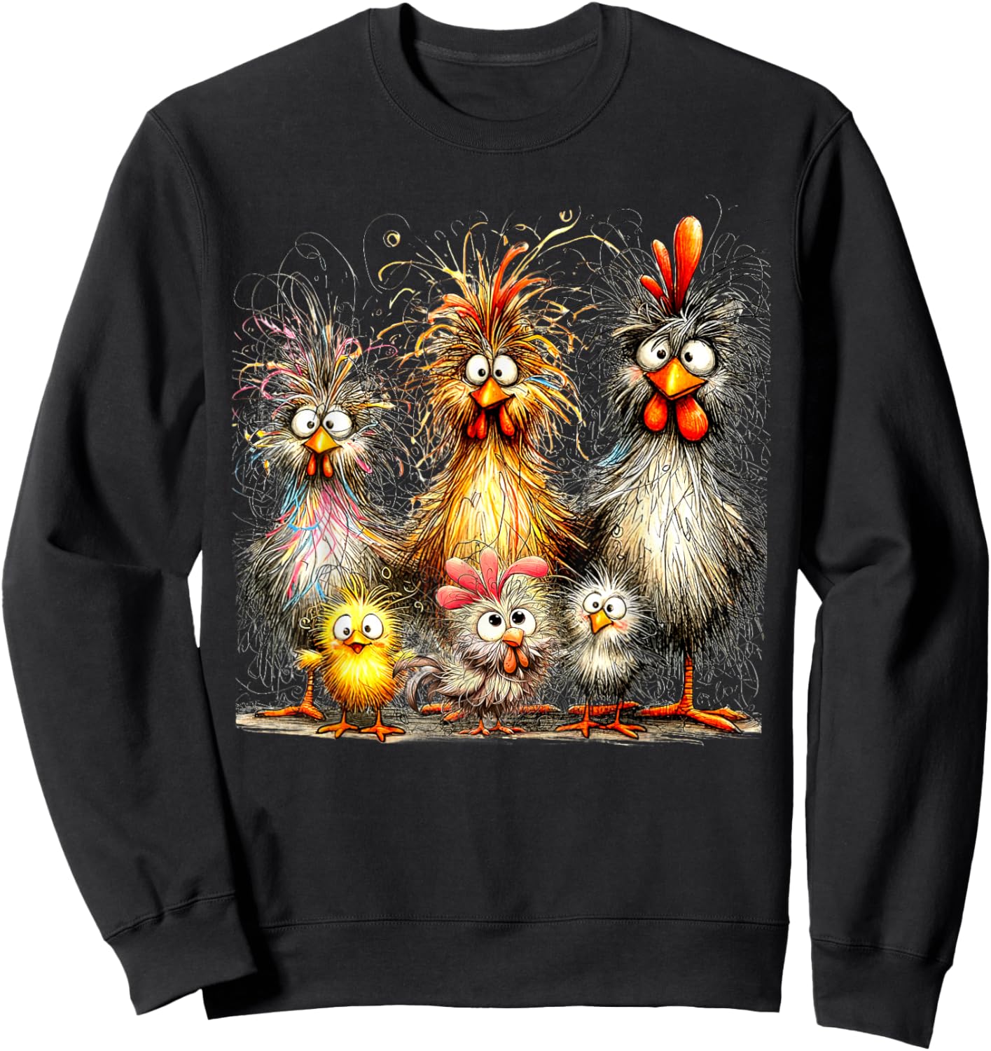 Funny Chicken Eagerlys Colorful Rufled Hair Painting Women Sweatshirt - Sweatshirt | Black