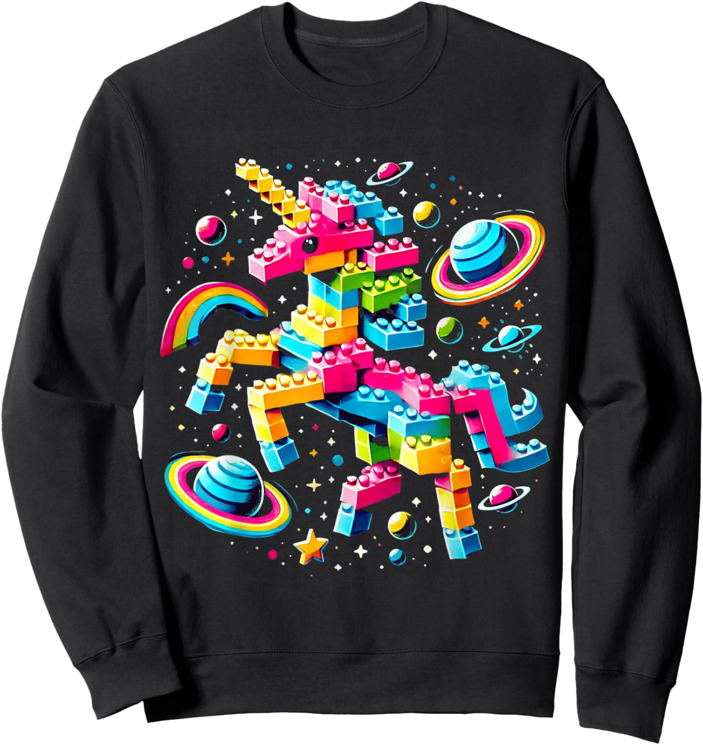 Unicorn Blocks Master Funny Builder Building Blocks Bricks Sweatshirt - Sweatshirt | Black