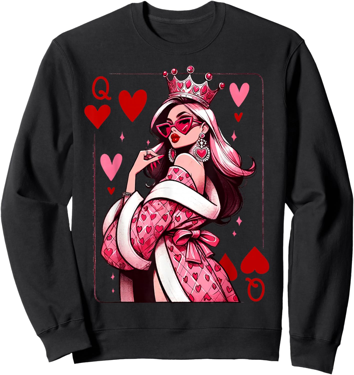 Queen of Hearts Playing Cards Deck of Cards Queen Card Sweatshirt - Sweatshirt | Black