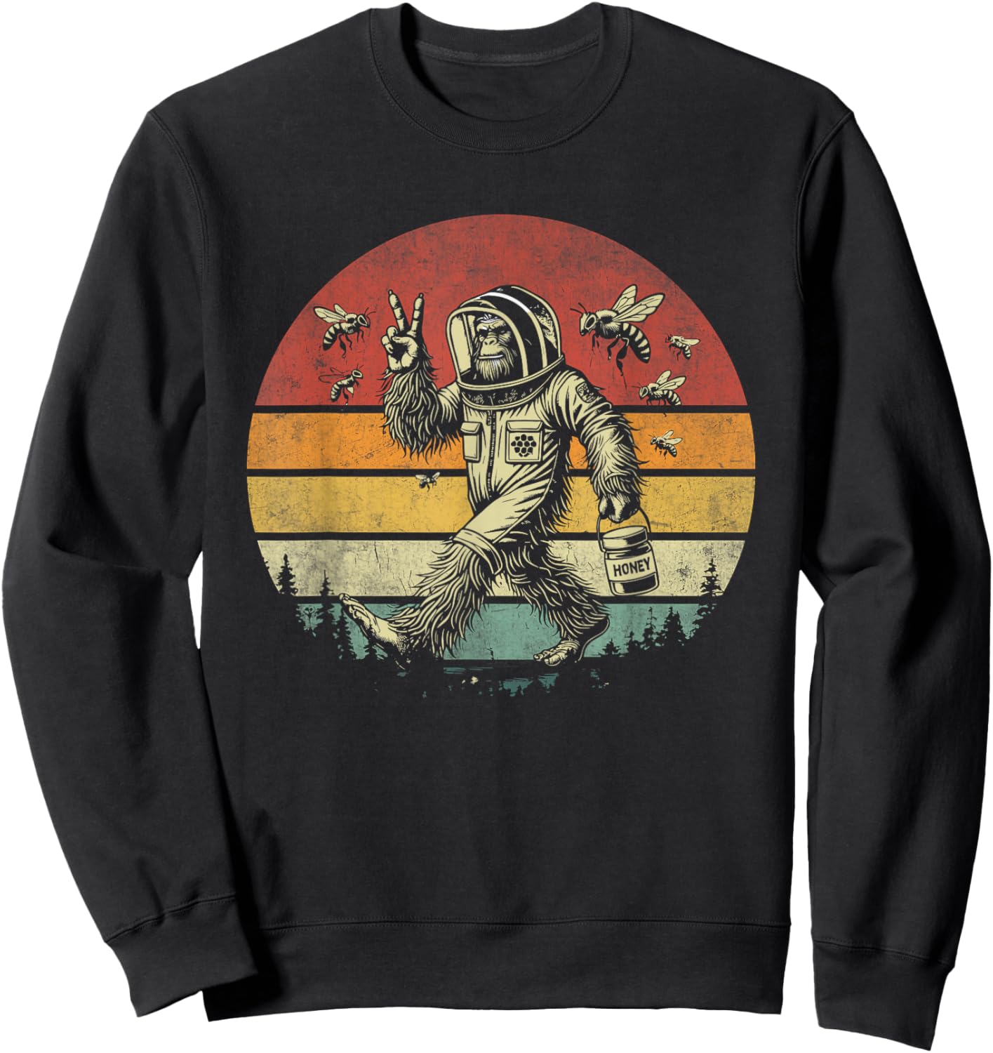 Bigfoot Beekeeper Funny Retro Honey Sasquatch Beekeeping Sweatshirt - Sweatshirt | Black