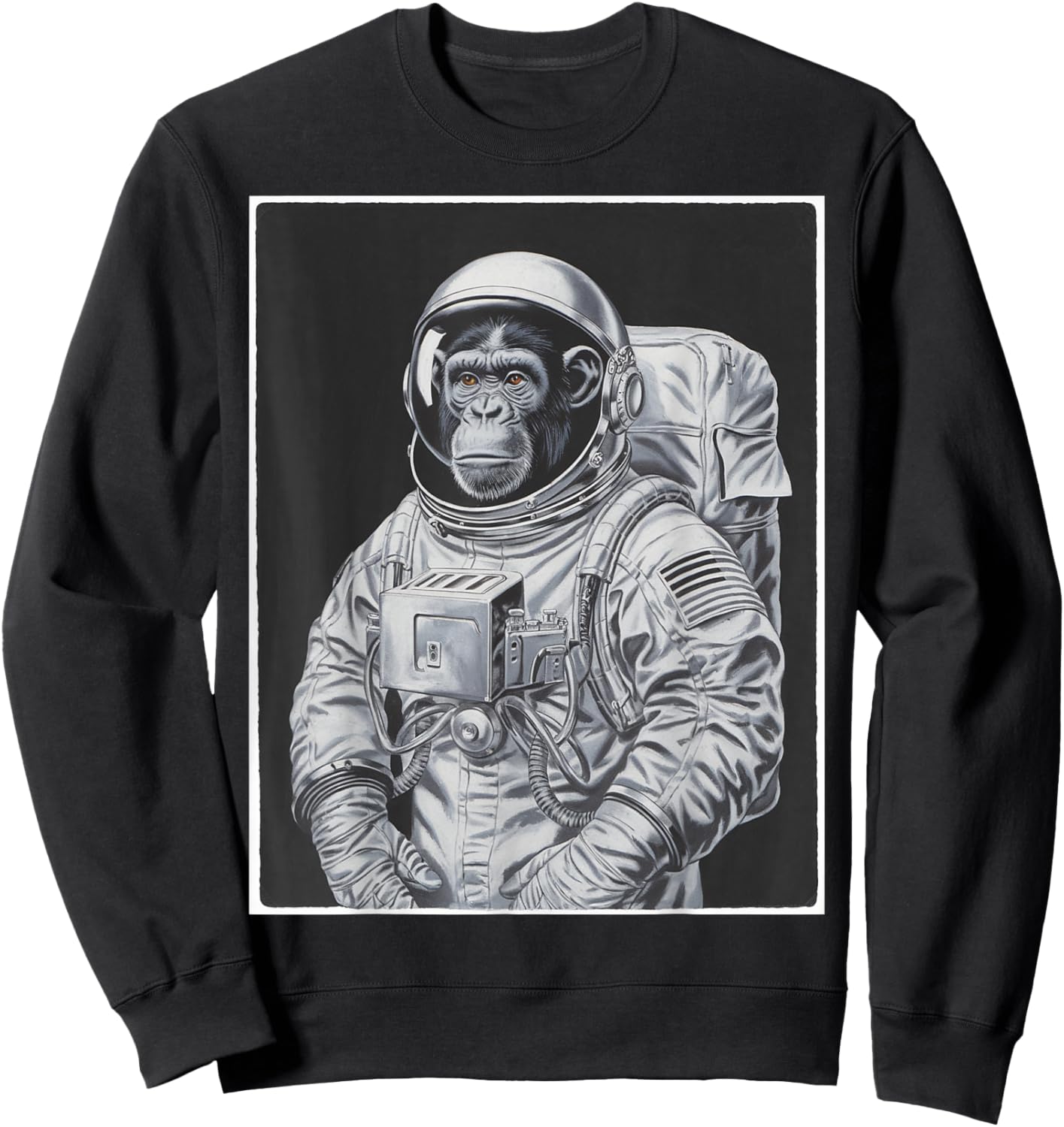 Vintage Space Astronaut Monkey Graphic 80s Spaceman Galaxy Sweatshirt - Sweatshirt | Black