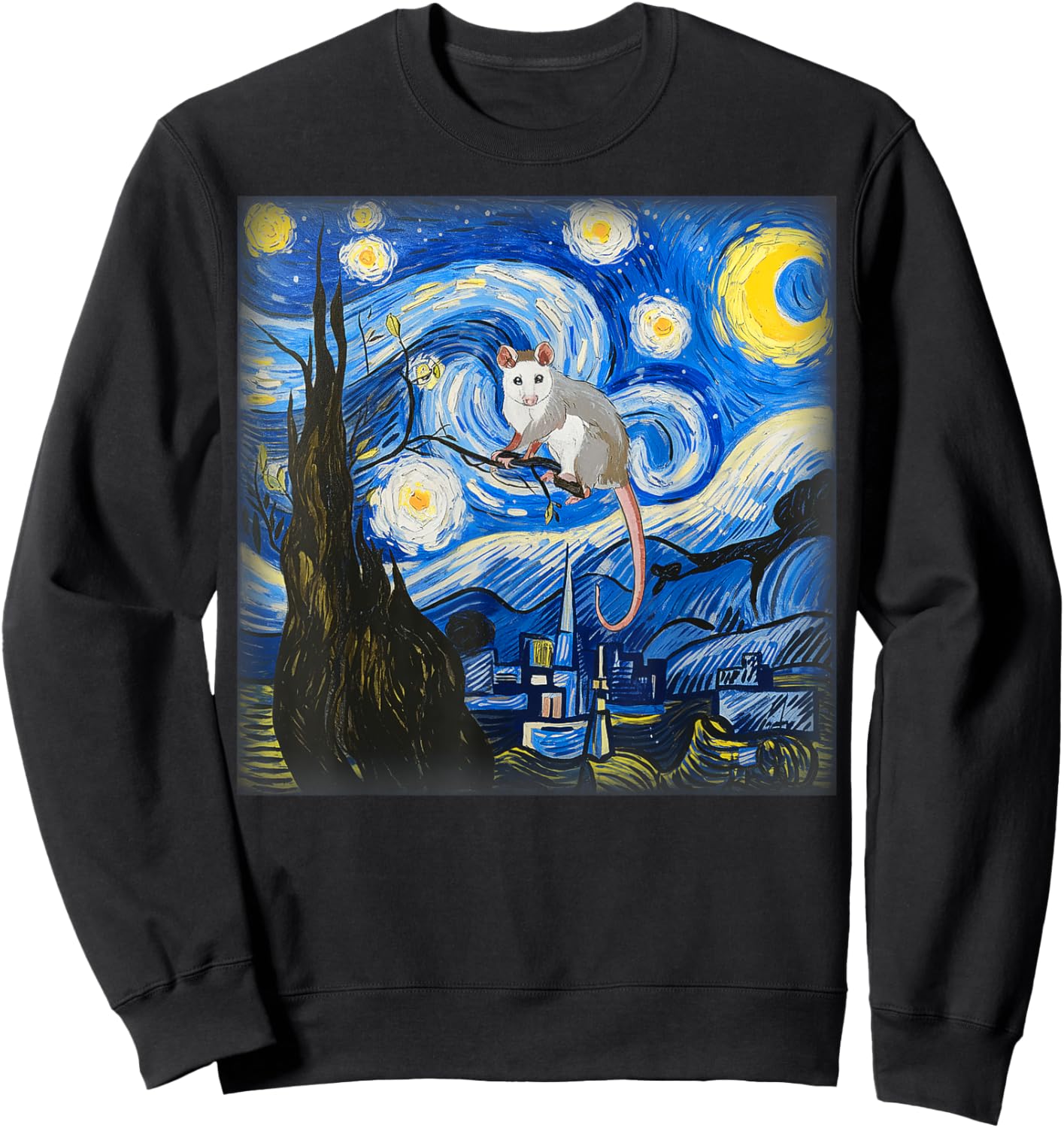 Starry Night Opossum Van Gogh Possum Rodent Gifts Animal Sweatshirt - Sweatshirt | Black