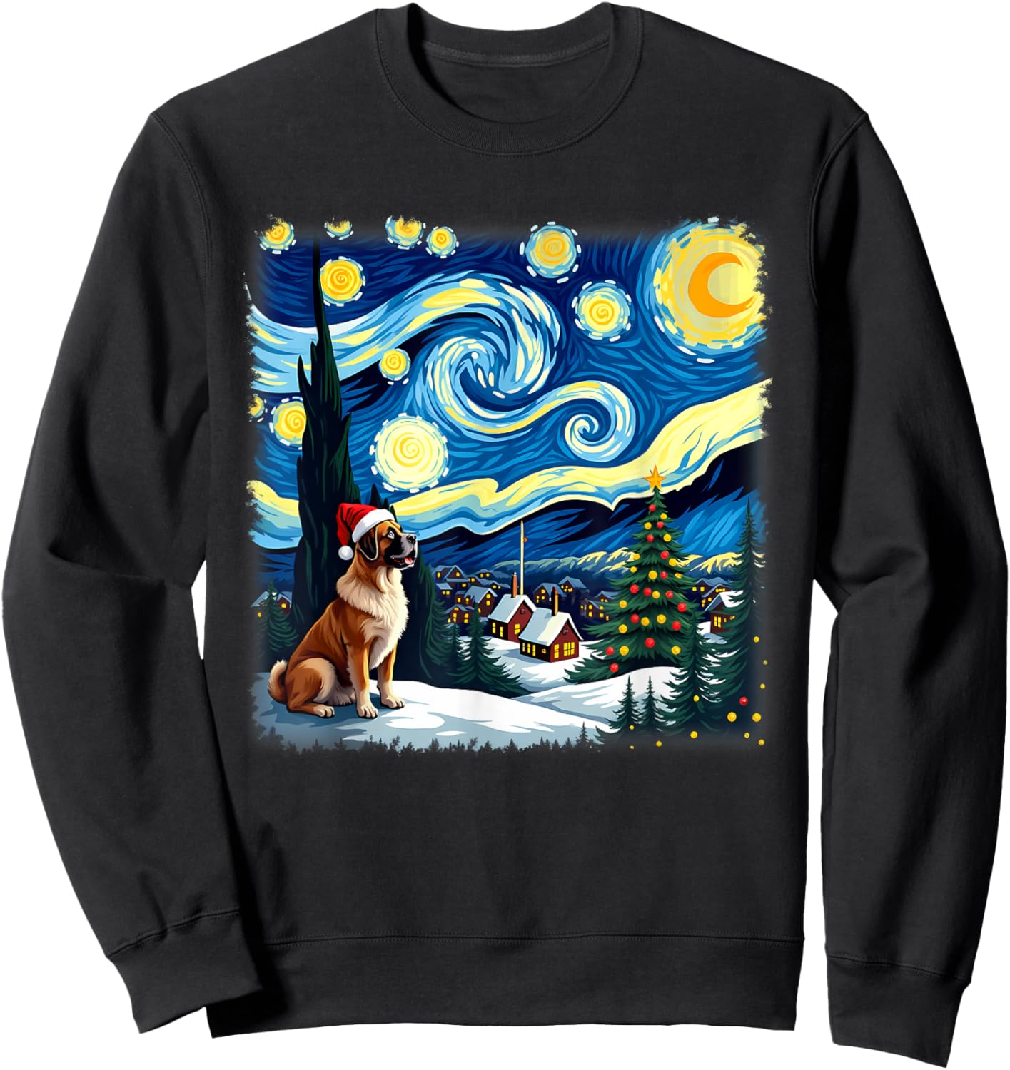Christmas Saint Bernard Dog Starry Night Sweatshirt - Sweatshirt | Black