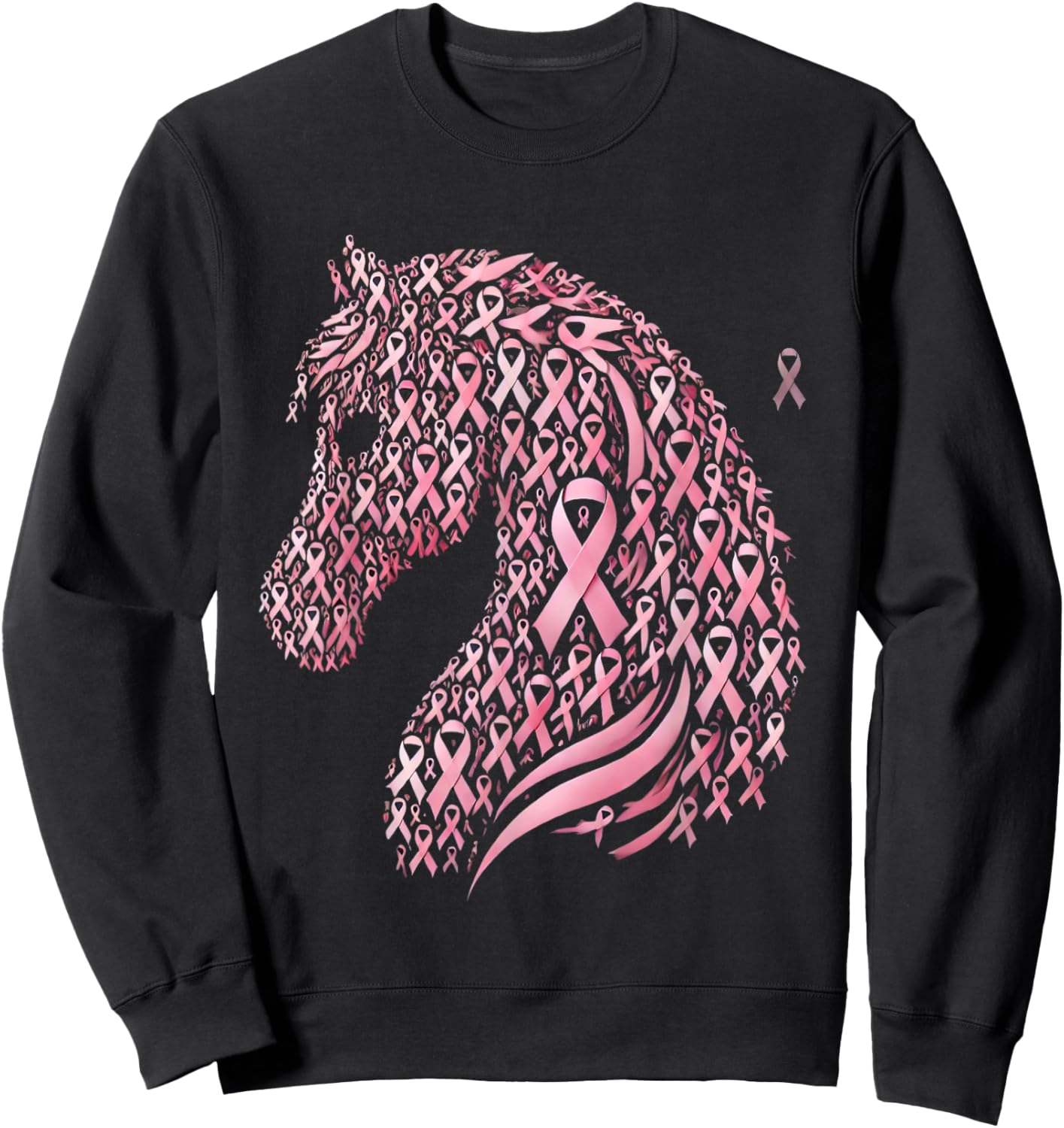 Horse Head Breast Cancer Awareness Pink Ribbon October Sweatshirt - Sweatshirt | Black