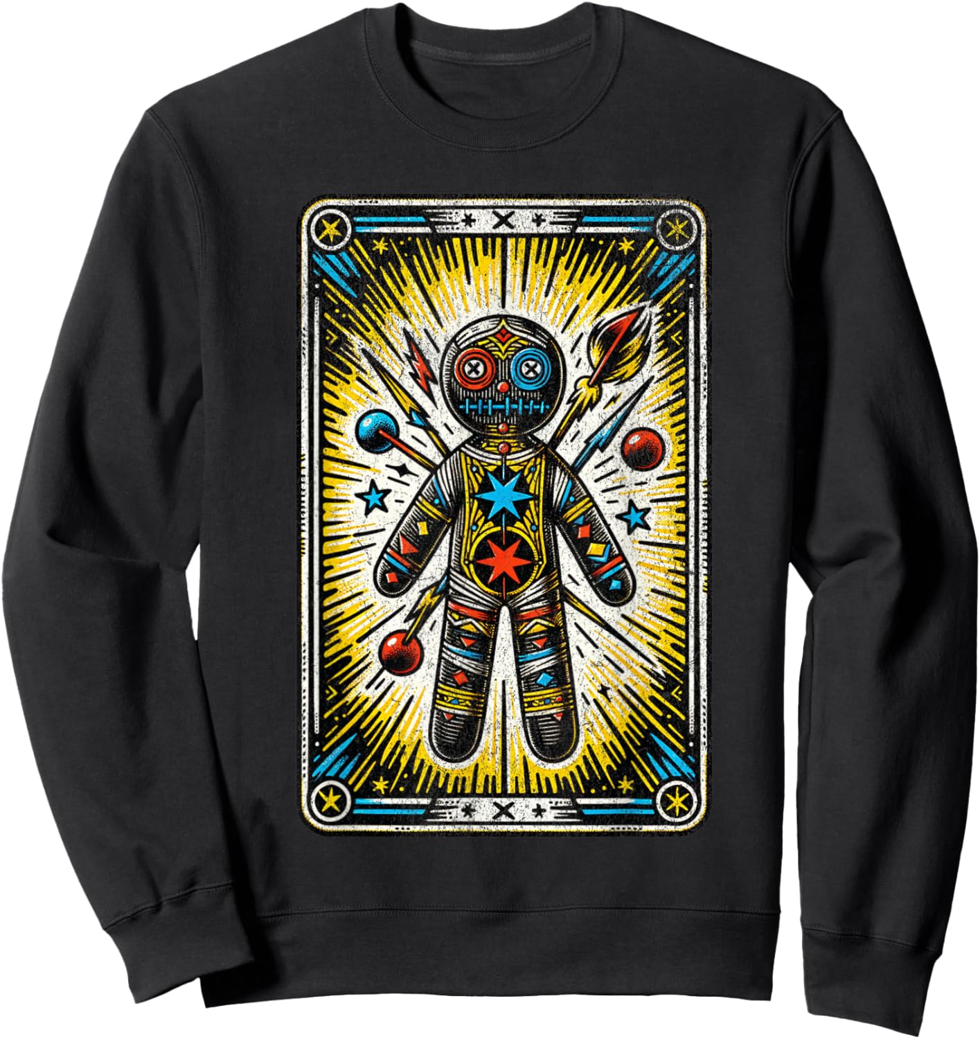Vintage Voodoo Doll Tarot Card Cajun Creole Retro Magic Sweatshirt - Sweatshirt | Black
