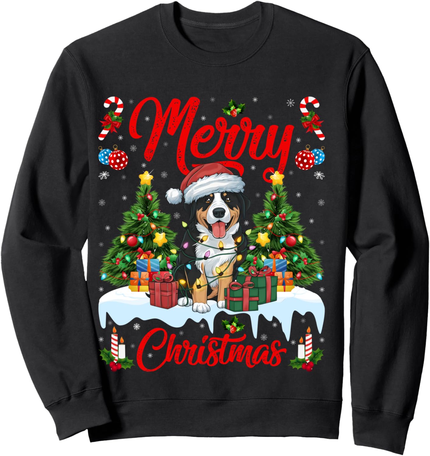 Xmas Tree Lighting Greater Swiss Mountain Dogs Christmas Sweatshirt - Sweatshirt | Black