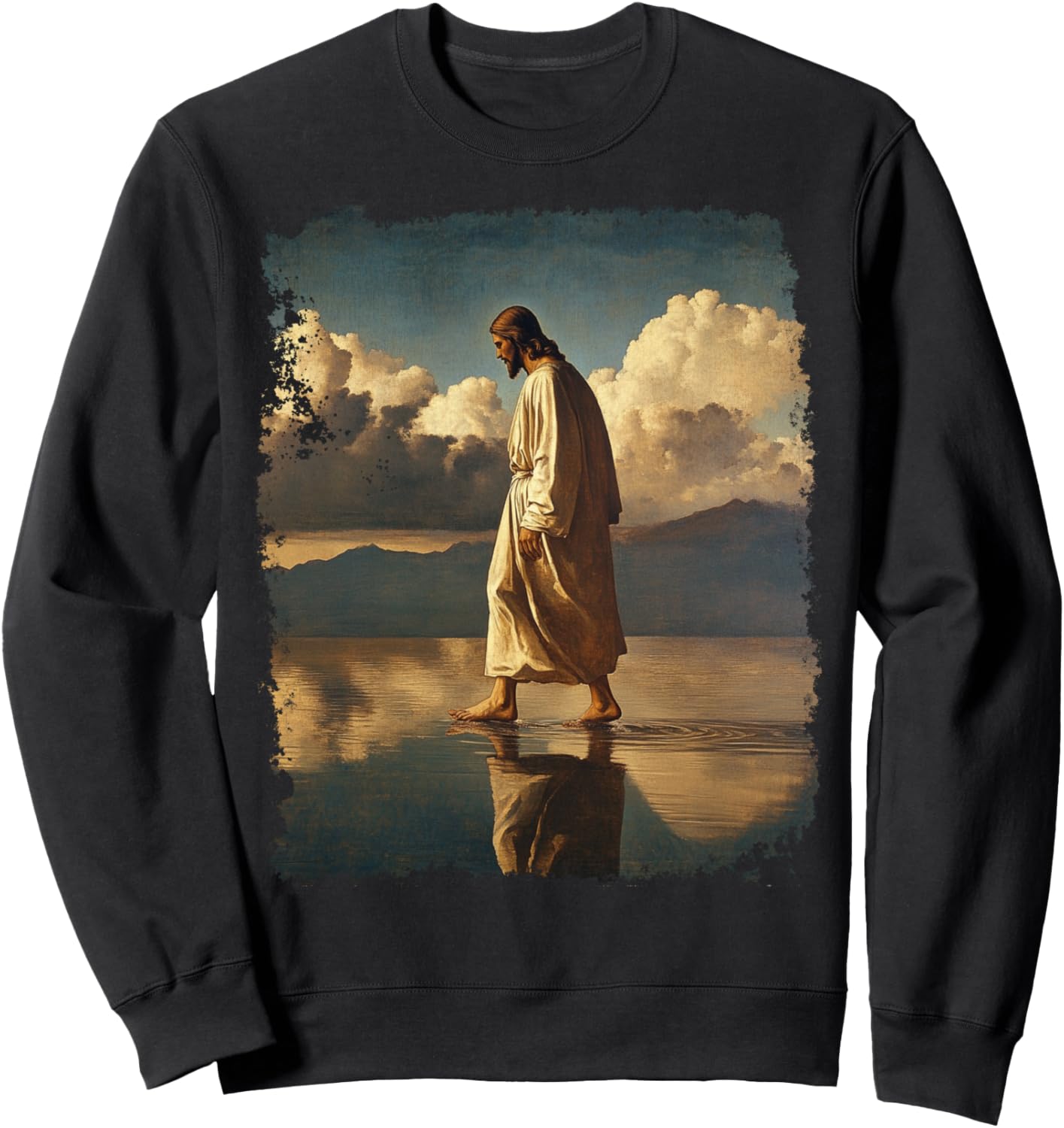 Jesus Christ Walking on Water Christian Bible Graphic Sweatshirt - Sweatshirt | Black
