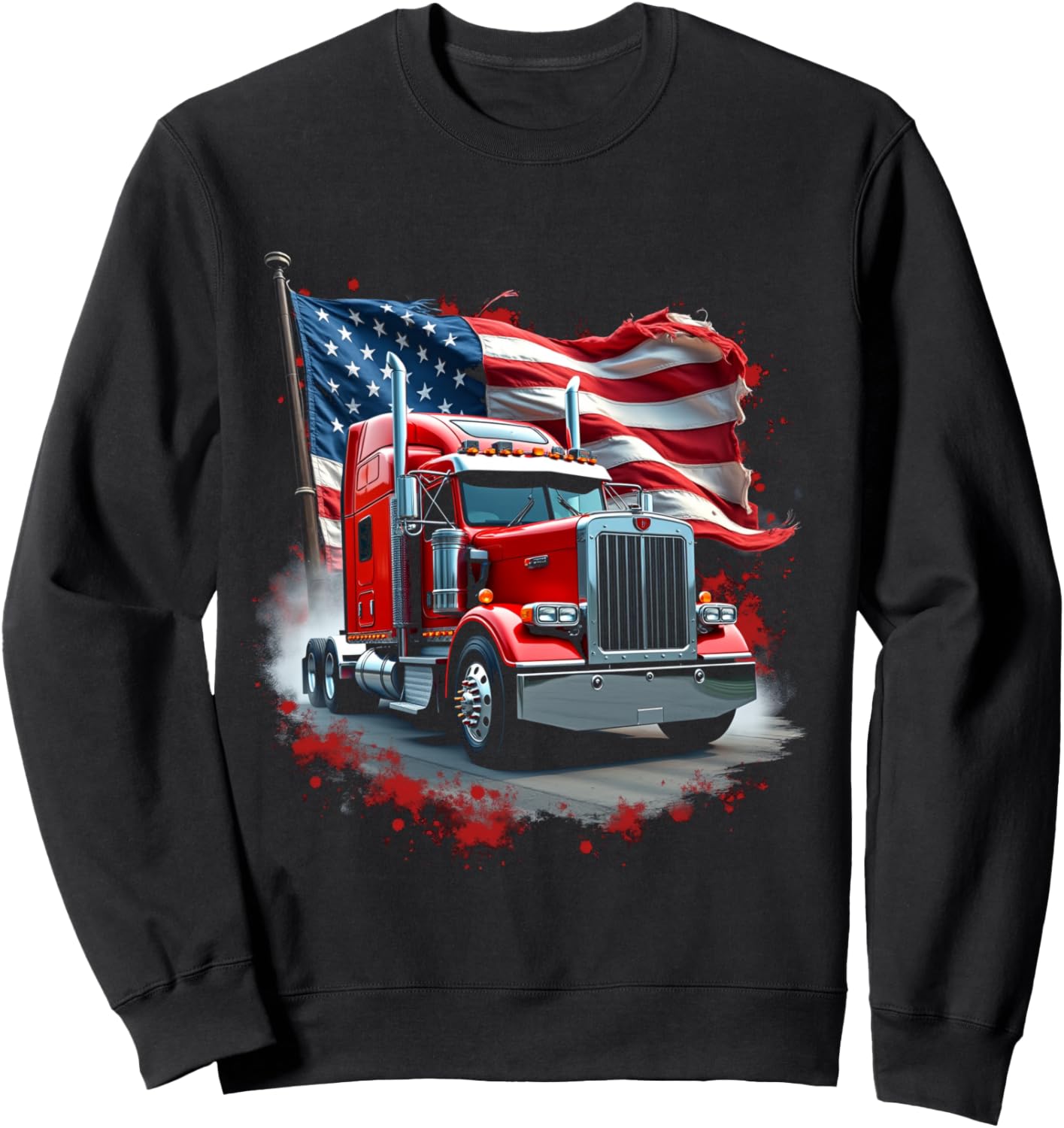 Patriotic Semi Truck Sweatshirt - Sweatshirt | Black