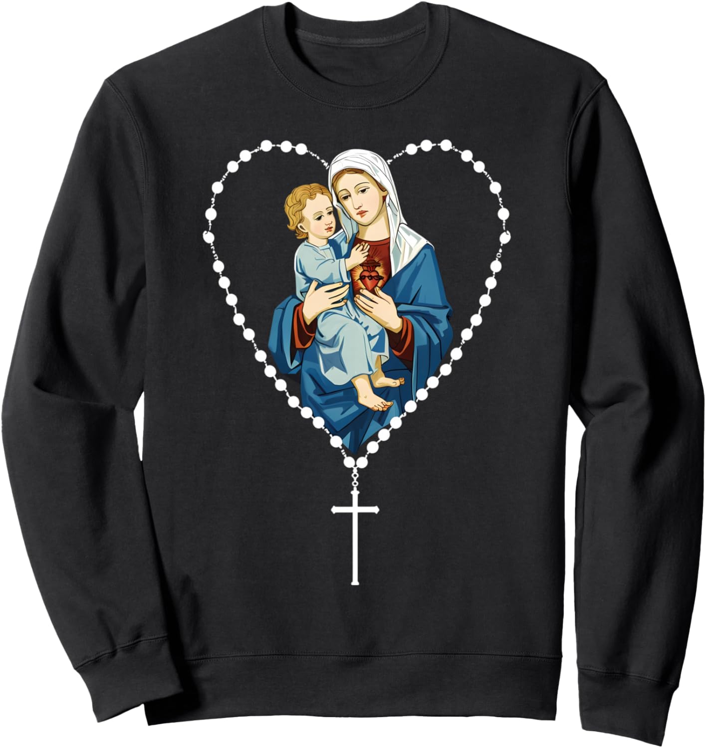 Saint Mary Mother of Jesus Mary With Baby Chist Christian Sweatshirt - Sweatshirt | Black