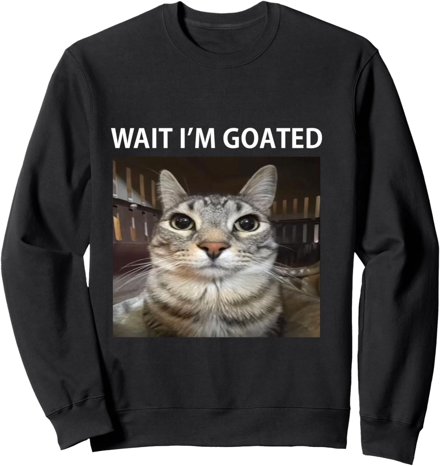 Wait I'm Goated Silly Cat Meme Sweatshirt - Sweatshirt | Black