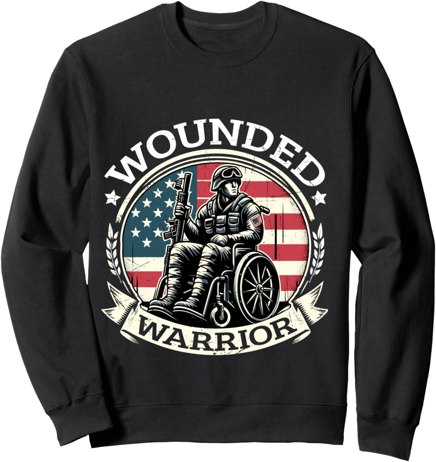 Wounded Warrior American Hero Veteran Military Support Sweatshirt - Sweatshirt | Black