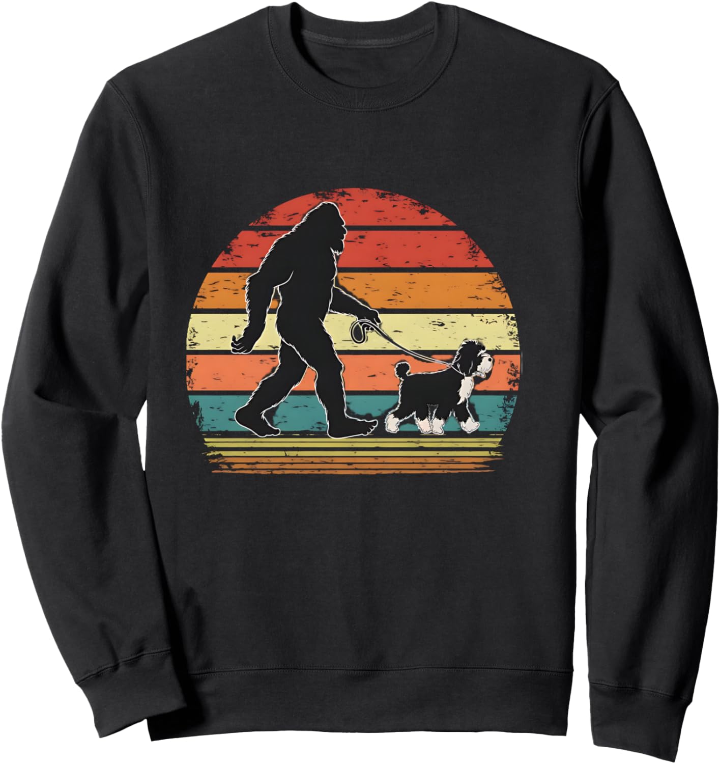 Bigfoot Walking a Dog Funny Bernedoodle Dog Dad Sweatshirt - Sweatshirt | Black