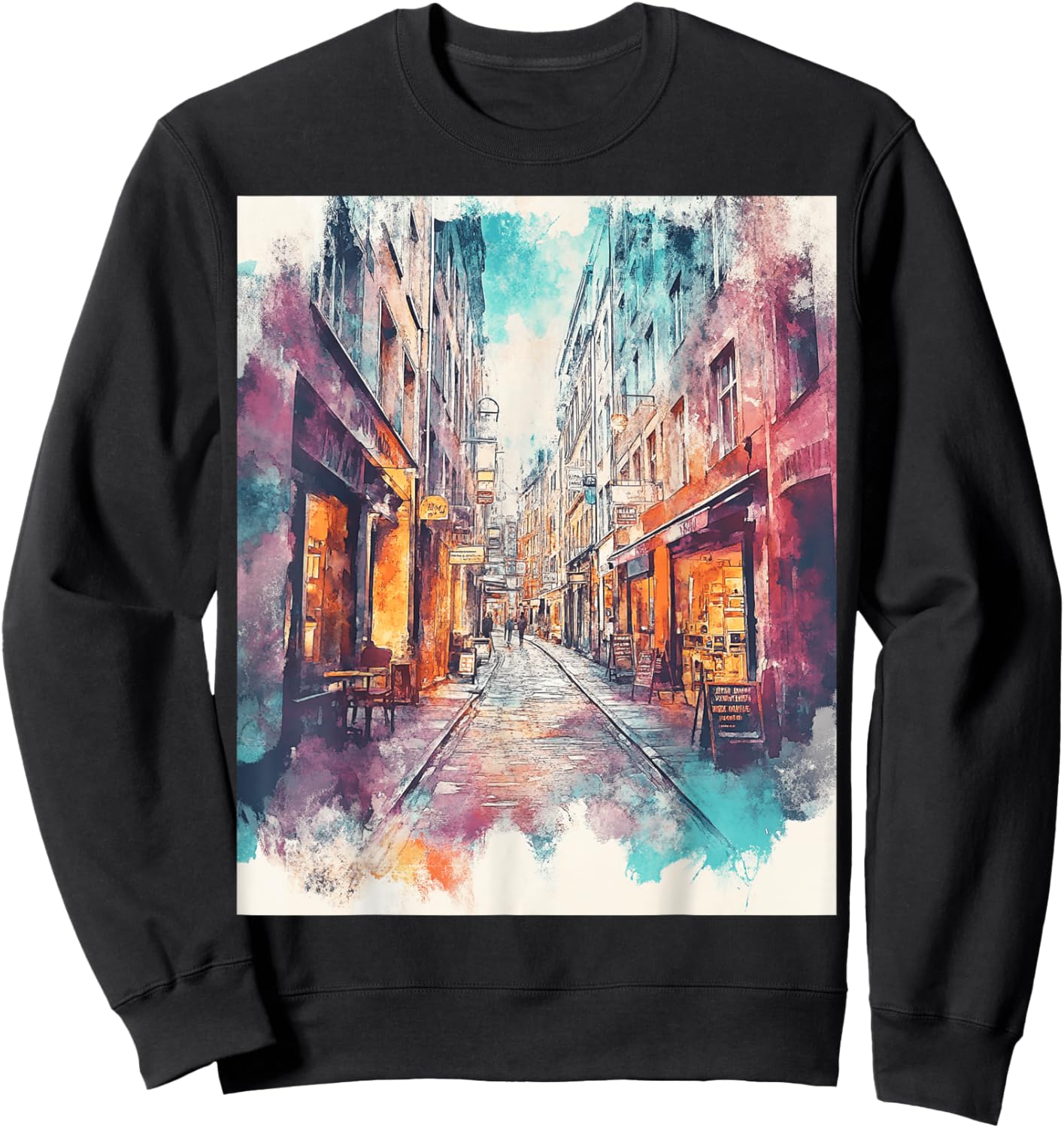 Vintage Urban Street Scene Art Sweatshirt - Sweatshirt | Black