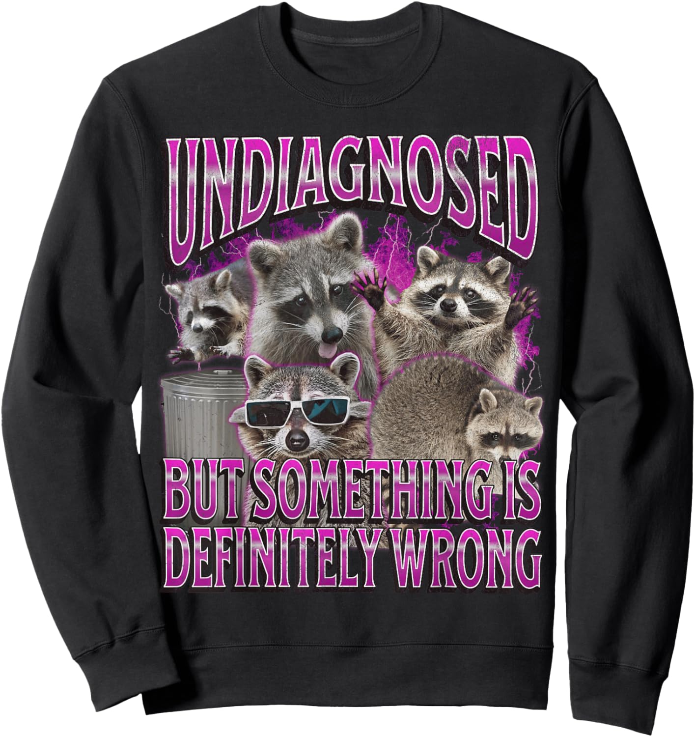 MildlyPerturbed -Adults Retro Funny Raccoon Meme , Black, Small, Short Sleeve Sweatshirt - Sweatshirt | Black