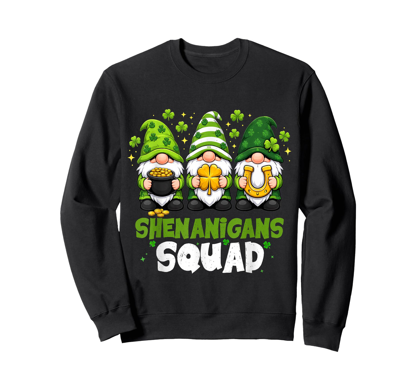 St Patricks Day Gnomes Shenanigans Squad Saint Pattys Womens T-Shirt - Sweatshirt | Black