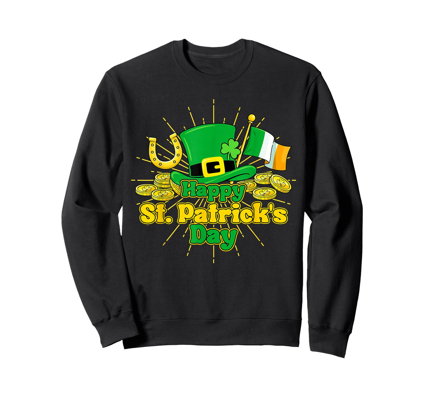 Happy St Patricks Day Green Irish Shamrock Men Women Kids T-Shirt - Sweatshirt | Black