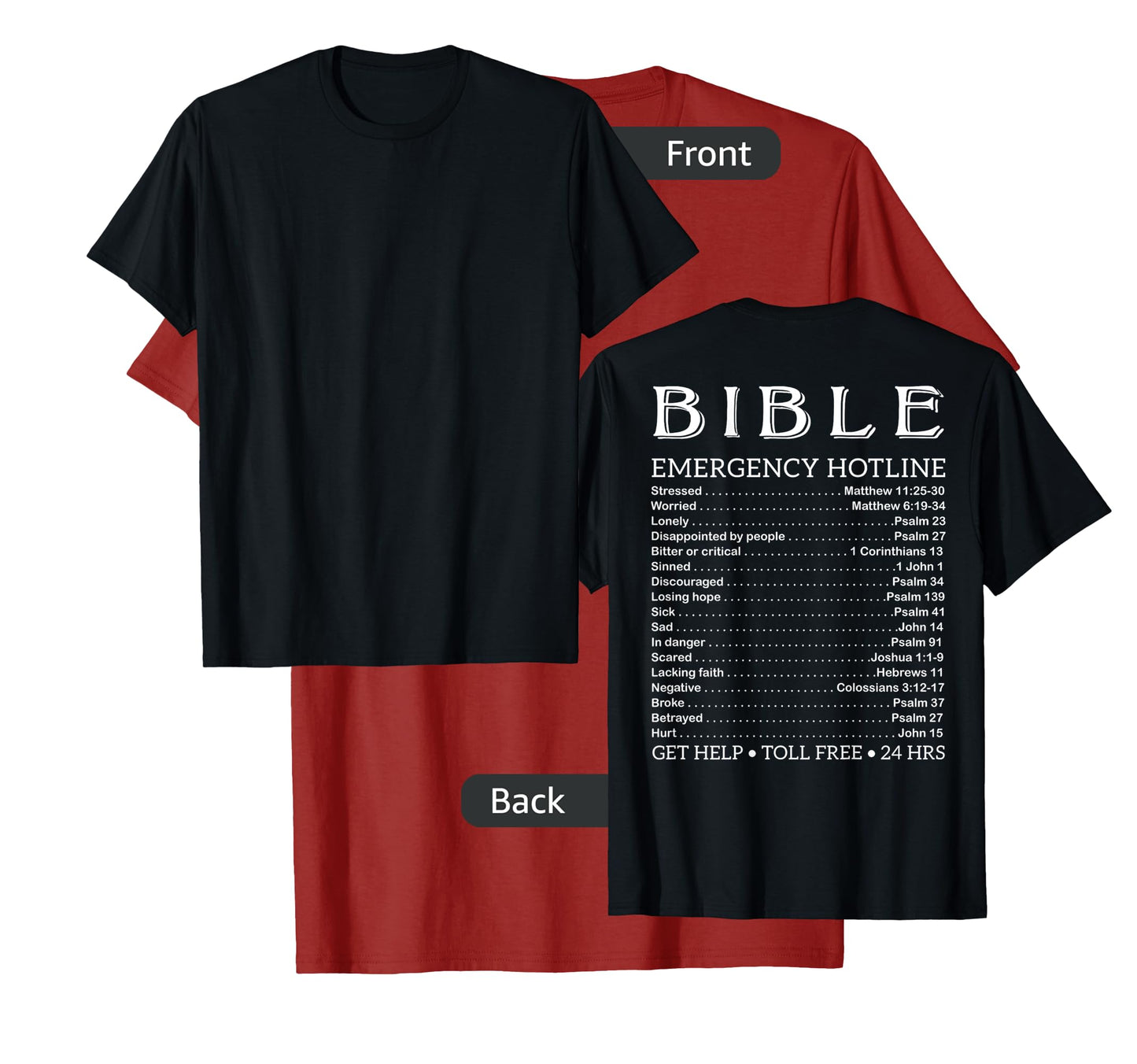 Bible Emergency Numbers Funny Hotline Christian Back Print T-Shirt