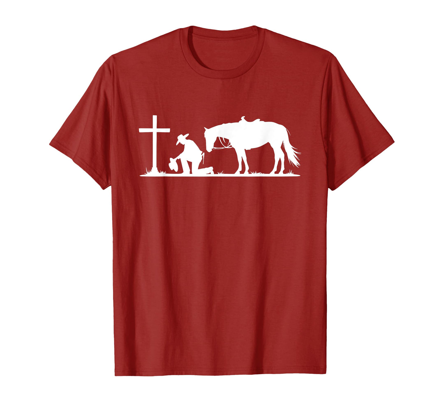 Praying Cowboy Kneeling Cross Western Bible Jesus Horse T-Shirt