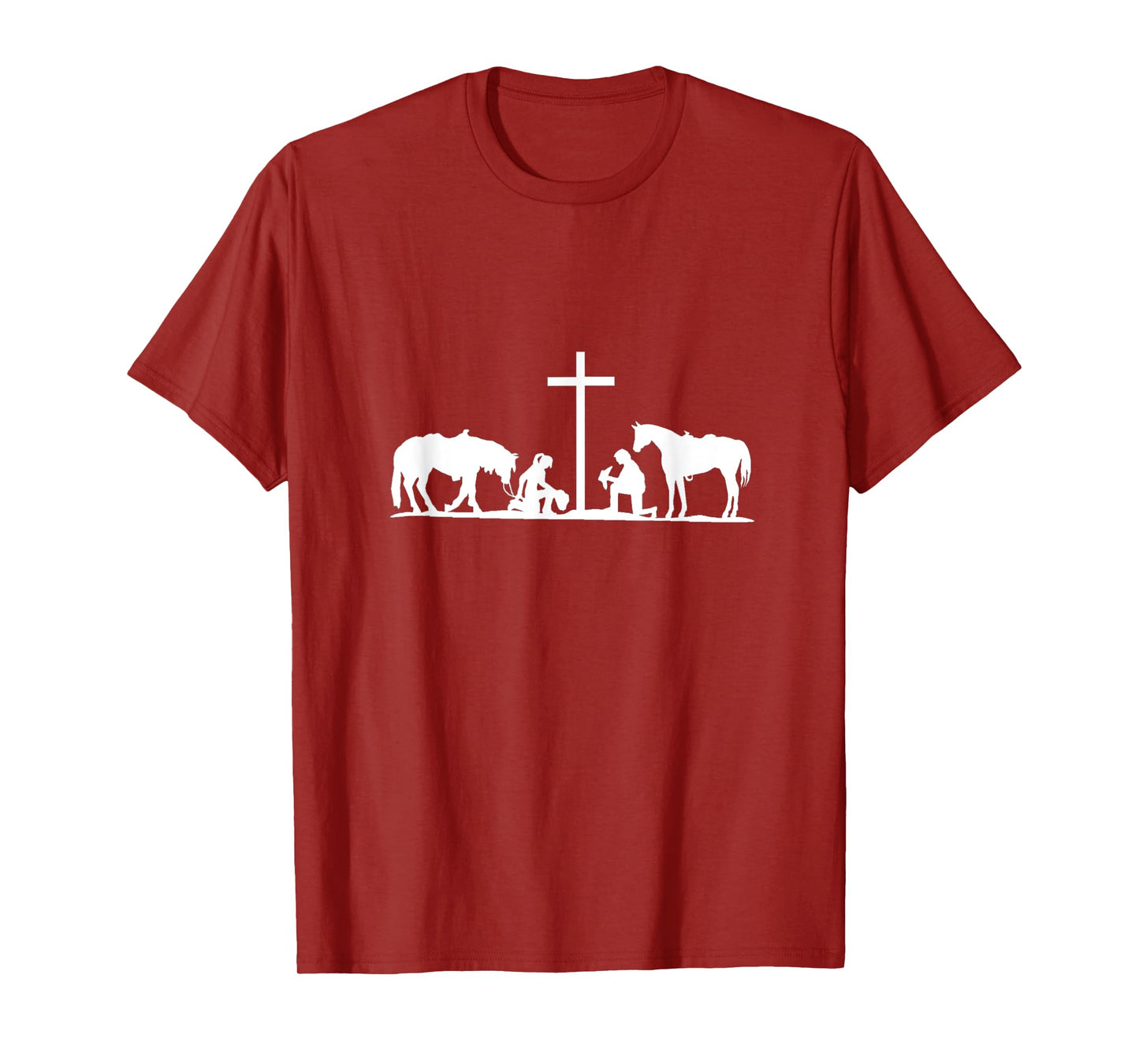 Christian Western horses cowhands praying Cross. Christian T-Shirt