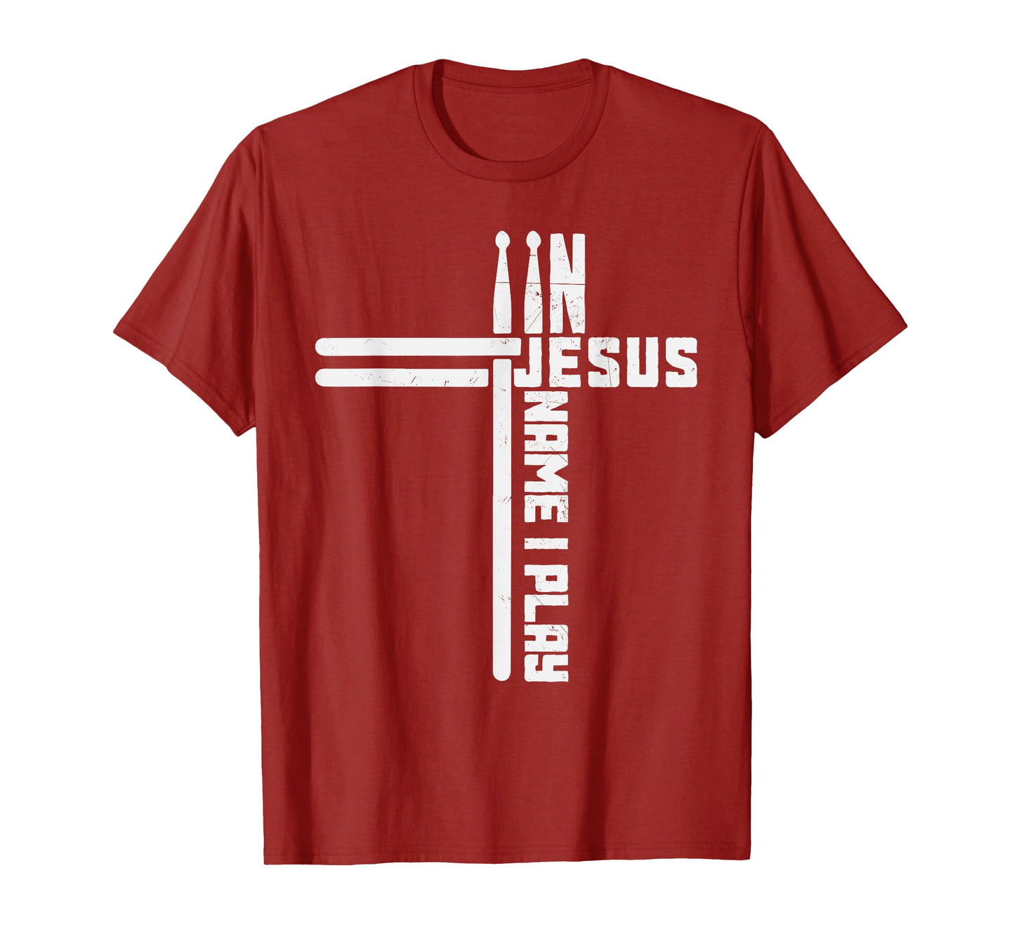 In Jesus Name I Play Drum Drummer Vintage Cross Drumsticks T-Shirt, Small, Black