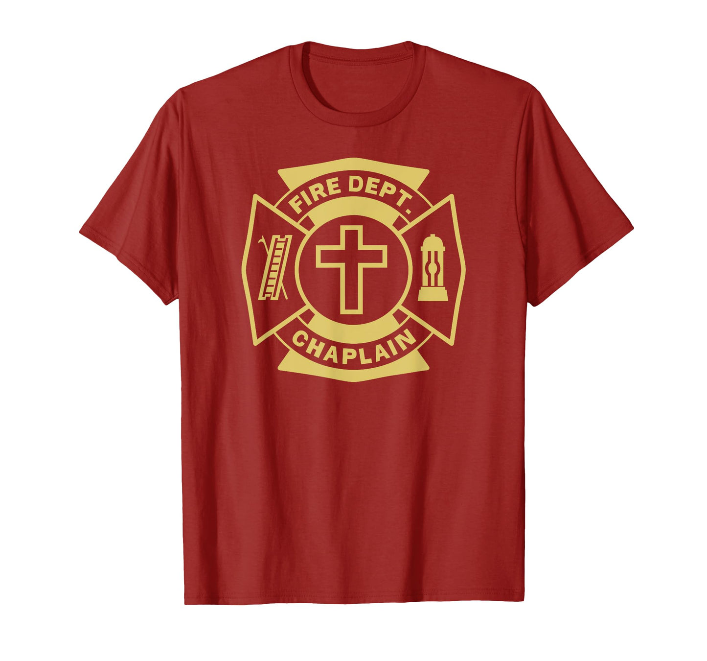 FIRE CHAPLAIN Firefighter Maltese Cross Patch Pastor Priest T-Shirt
