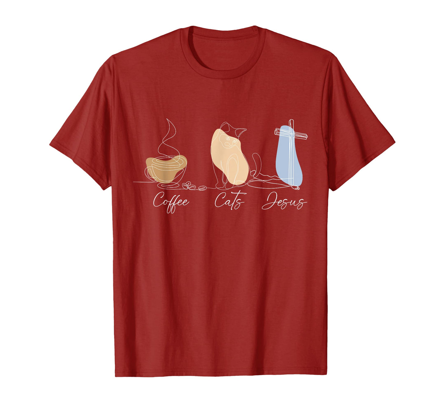 Jesus Coffee Cats Tshirt Men Women Cute Minimalist Christian T-Shirt