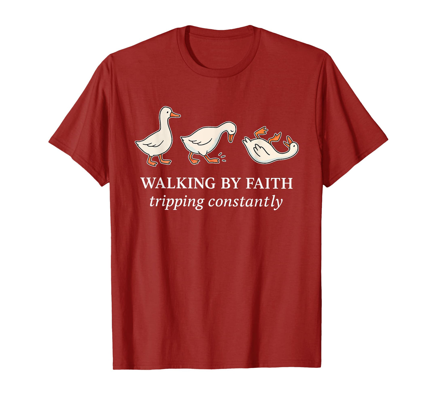 Funny Silly Goose Walking by Faith Tripping Constantly Bible T-Shirt