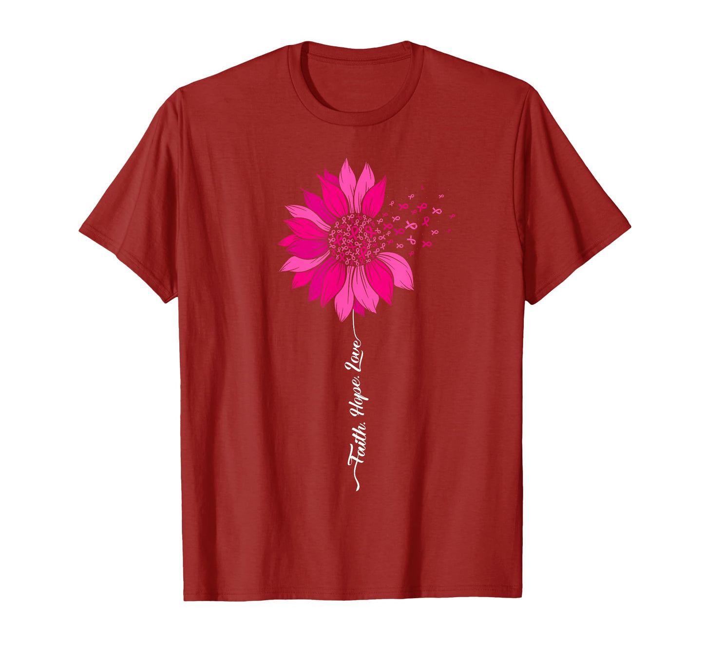 Faith Hope Love Breast Cancer Awareness Pink Ribbon Flower T-Shirt